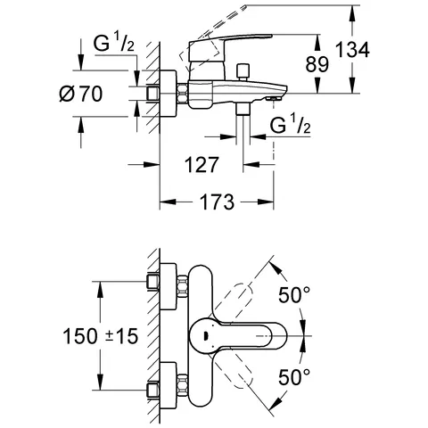 Einhand-Wannenbatterie Eurostyle Cosmopolitan 33591_2, Wandmontage, eigensicher, chrom Einhand-Wannenbatterie Eurostyle Cosmopolitan 33591_2, Wandmontage, eigensicher, chrom
