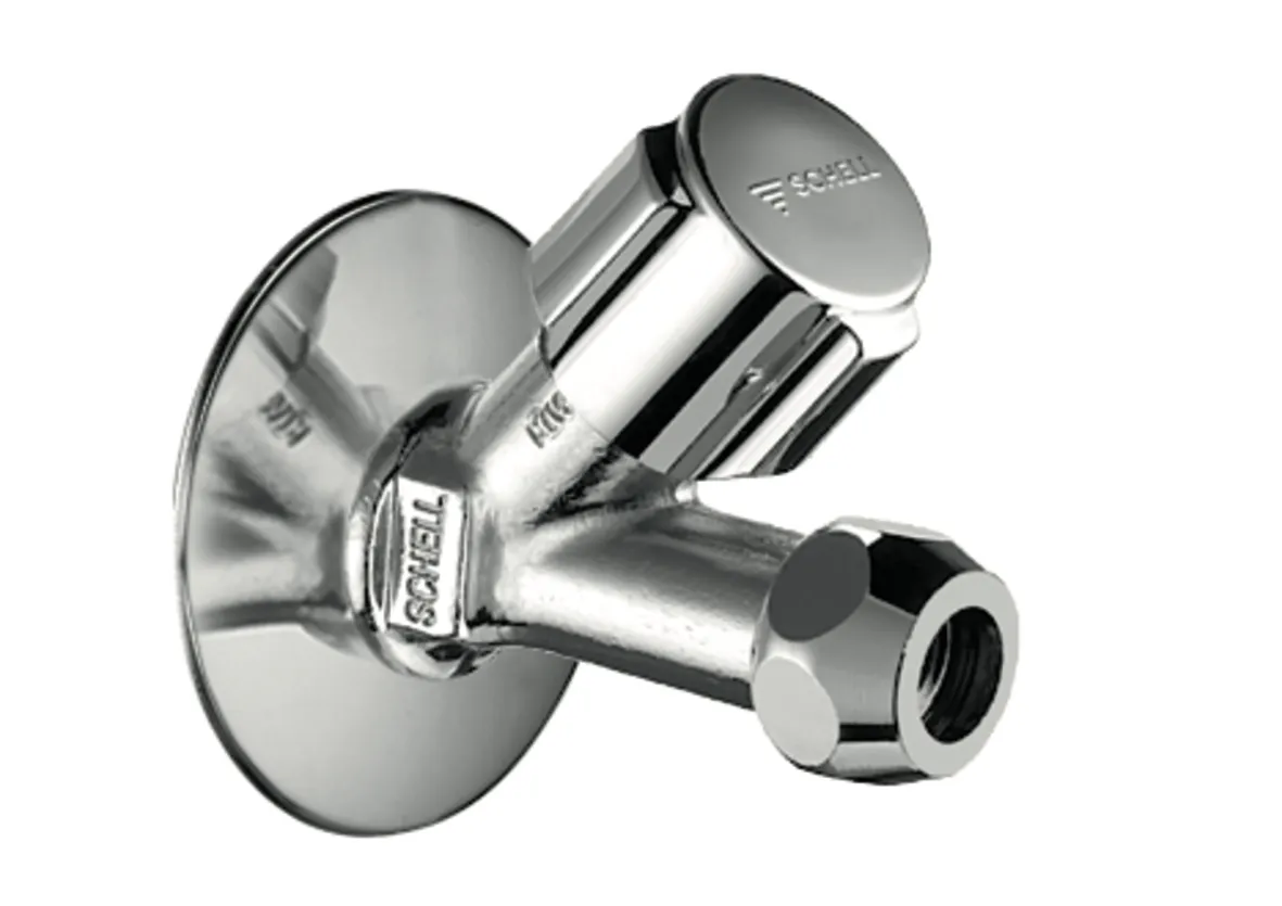 Schrägsitzventil COMFORT, COMFORT-Griff, Rosette Ø 54 mm (Tiefe 3 mm), DN 15 G 1/2 AG, Ø 10 mm (DN 10 G 3/8 AG), chrom