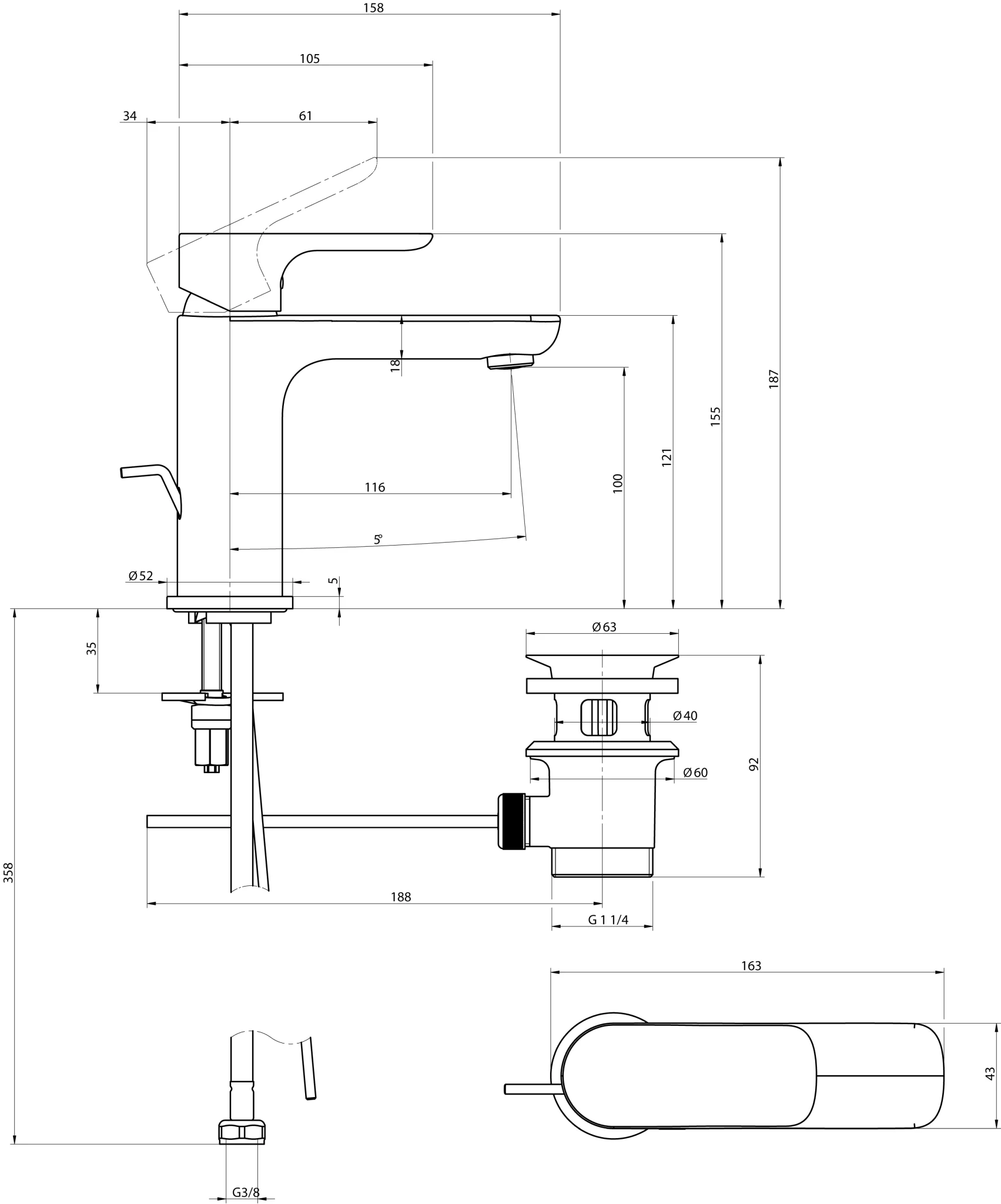 Villeroy & Boch O.novo Einhebel-Waschtischarmatur TVW104004000, 50x155x150mm, Chrom