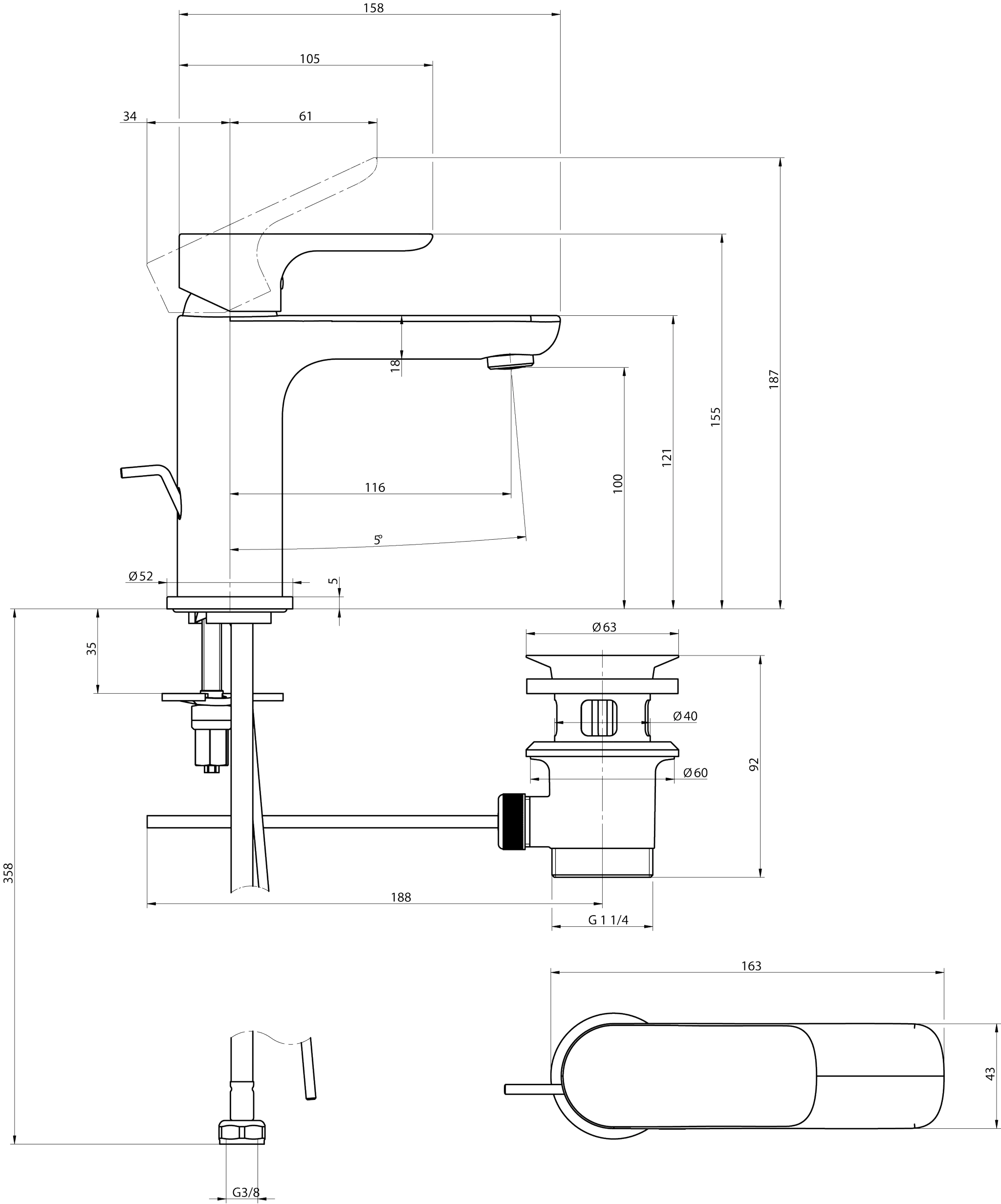 Villeroy & Boch O.novo Einhebel-Waschtischarmatur, rund, Chrom, 50x150x155 mm Villeroy & Boch O.novo Einhebel-Waschtischarmatur, rund, Chrom, 50x150x155 mm