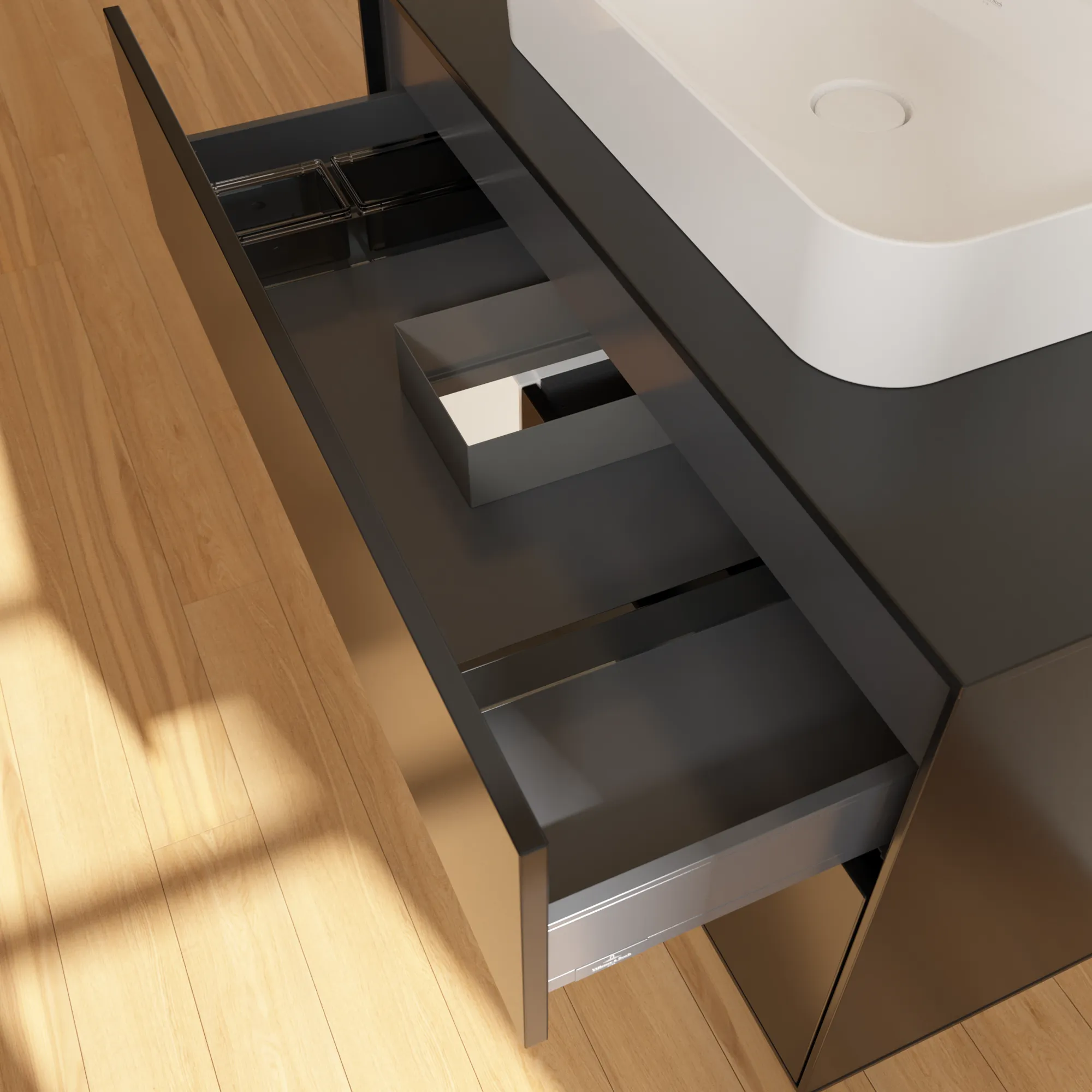 Villeroy & Boch Waschbeckenunterschrank Finion F36, 1000x603x501 mm, Black Matt Lacquer, mit Beleuchtung und Push-to-open Funktion