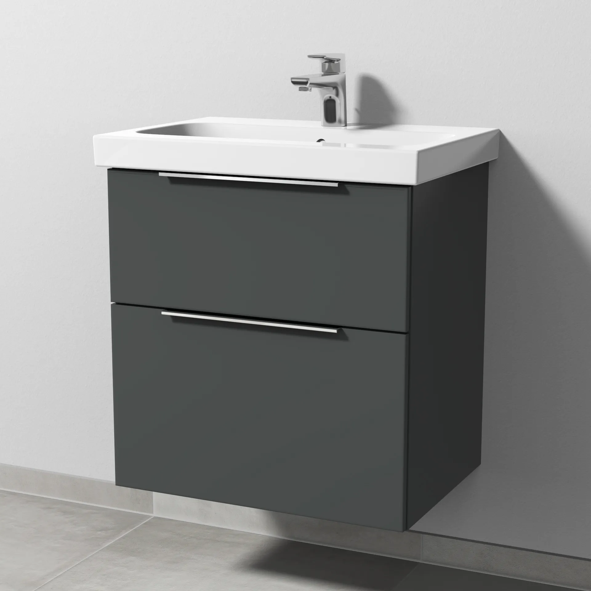 Sanipa Waschtischunterschrank „3way“ passend zu Keramik-Waschtische iCon Light von Geberit 560 × 591 × 407 mm in Anthrazit (matt), Becken mittig, mit