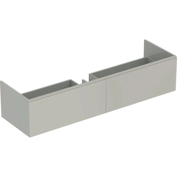 Xeno² Unterschrank für Waschtisch aus Mineralwerkstoff, mit zwei Schubladen: B=159.5cm, H=35cm, T=47.3cm, greige / lackiert matt Xeno² Unterschrank für Waschtisch aus Mineralwerkstoff, mit zwei Schubladen: B=159.5cm, H=35cm, T=47.3cm, greige / lackiert matt