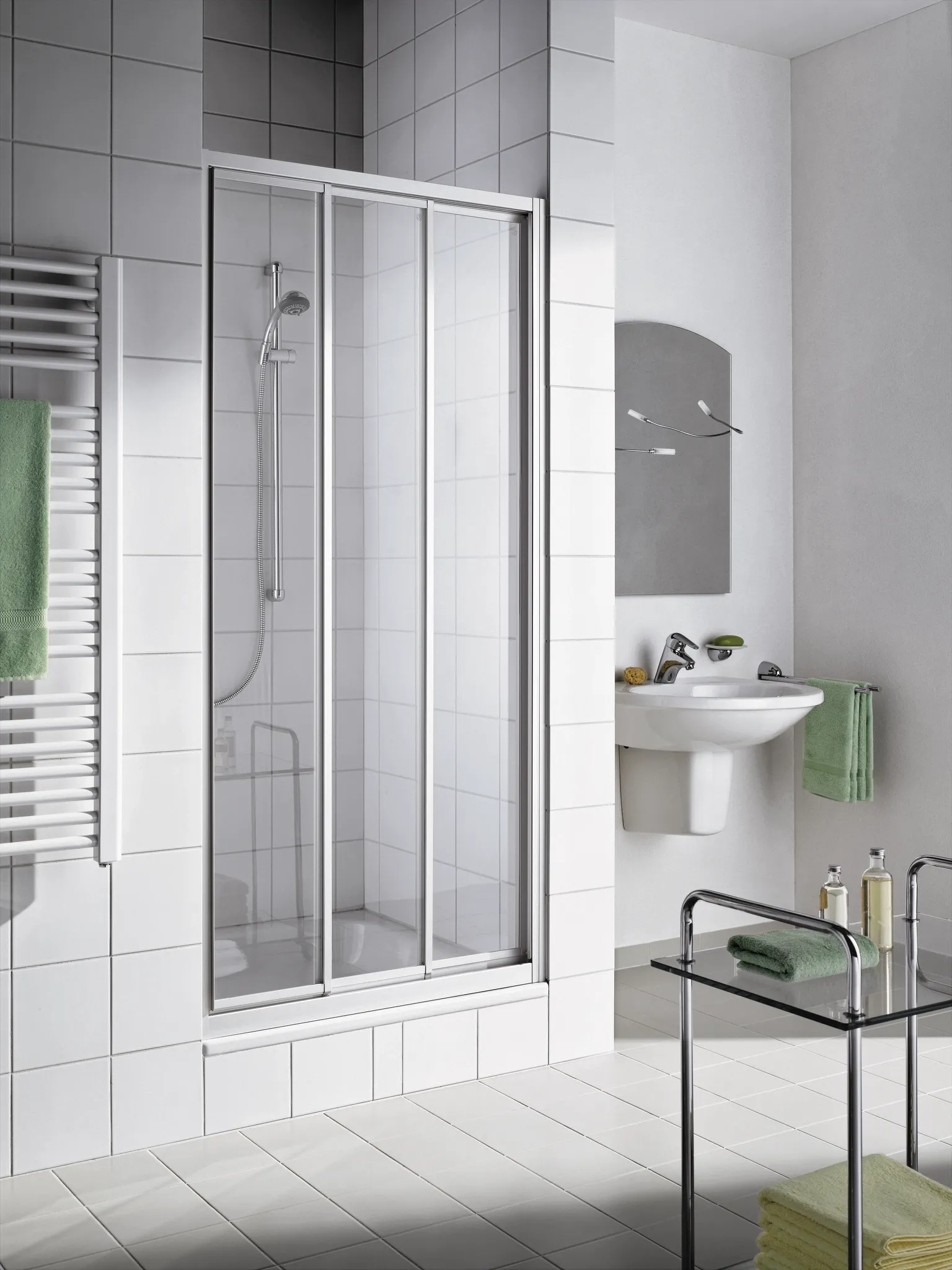 Kermi Duschtür Gleittür 3-teilig für Nische und Ecke „IBIZA 2000“ 200 cm Glas SR Opaco, Profile Silber Mattglanz, Anschlag links und rechts, Schiebetür dreiteilig Kermi Duschtür Gleittür 3-teilig für Nische und Ecke „IBIZA 2000“ 200 cm Glas SR Opaco, Profile Silber Mattglanz, Anschlag links und rechts, Schiebetür dreiteilig