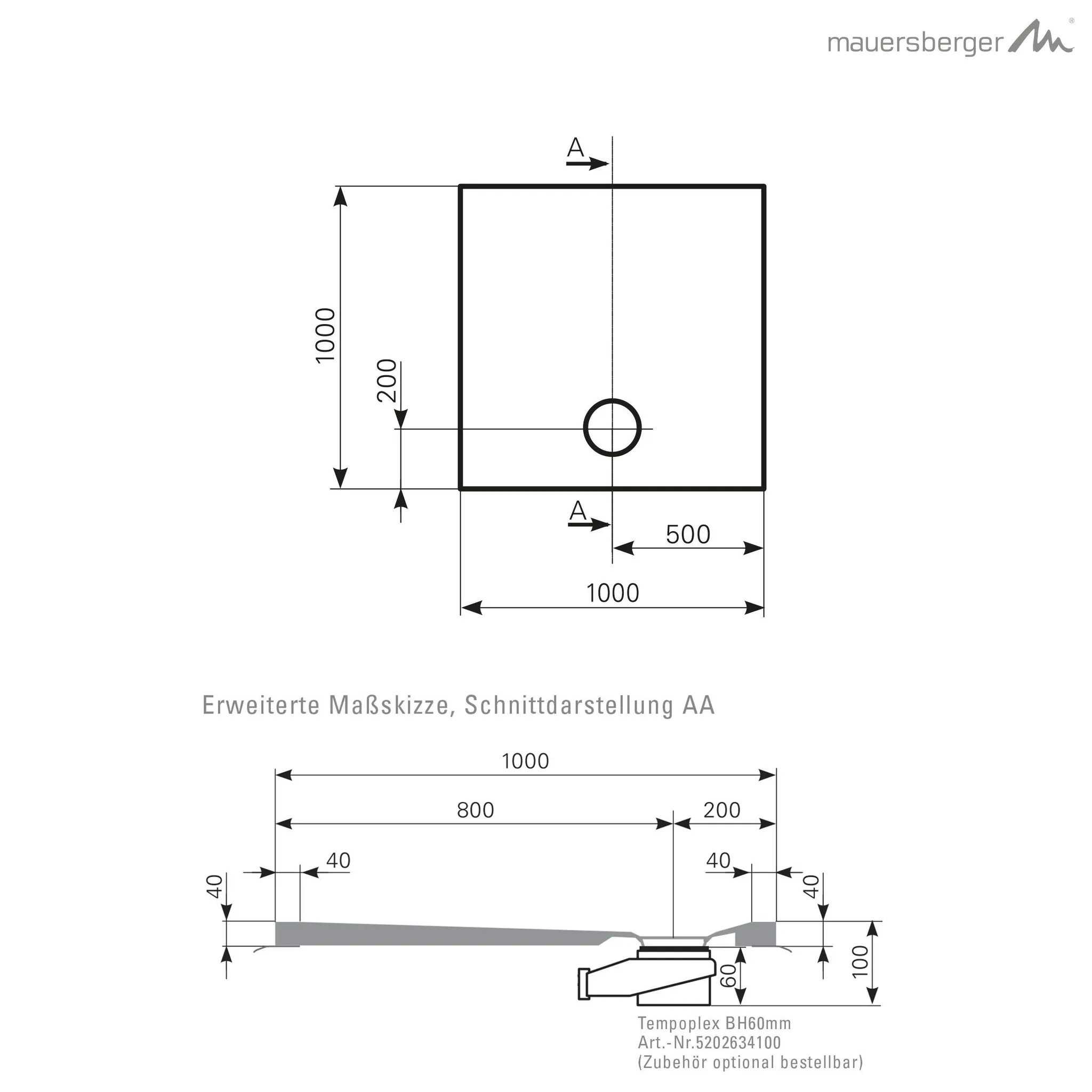 Mauersberger Duschwanne „davisi“ 1000 × 1000 mm in Bahama-Beige