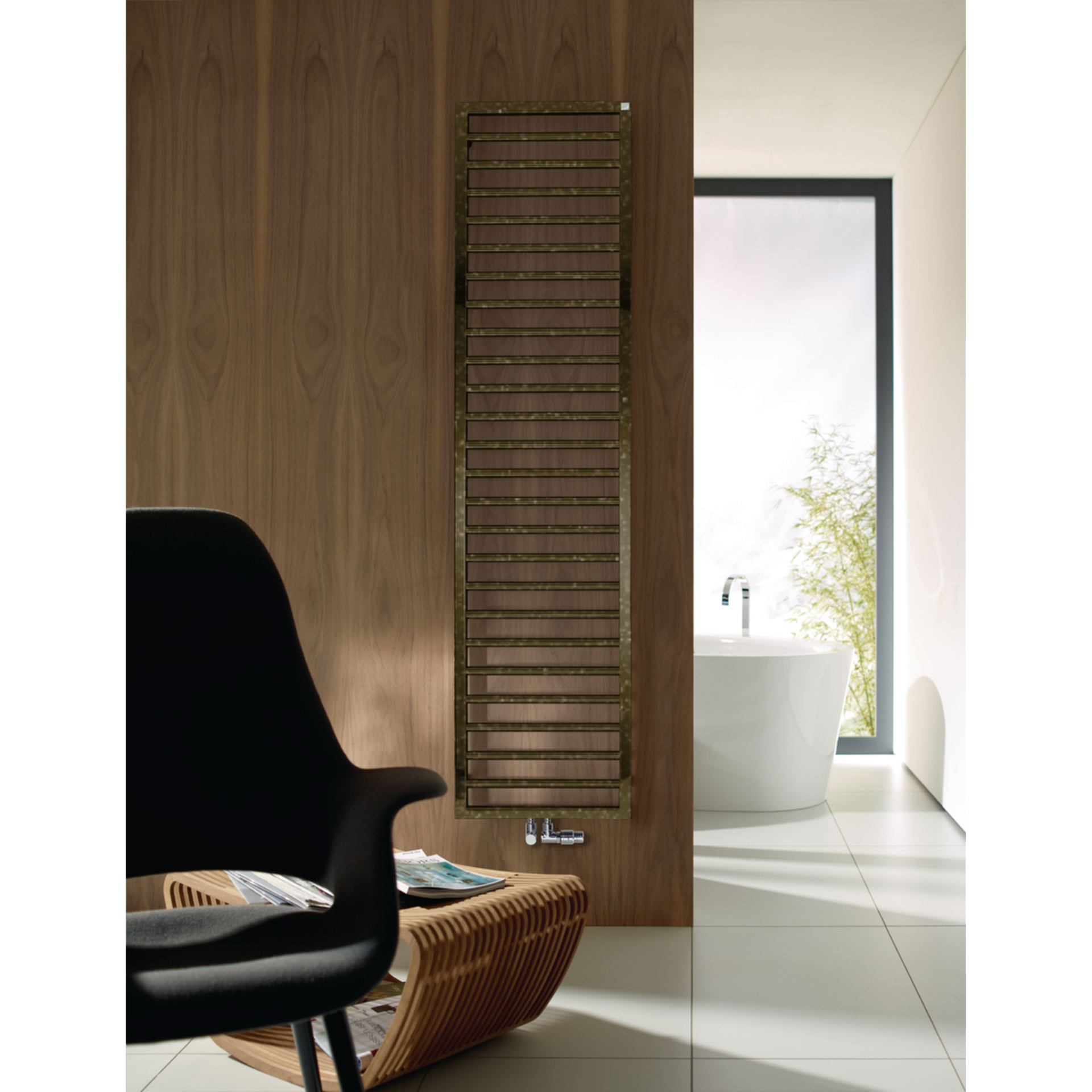 Zehnder Design-Elektroheizkörper „Subway“ für gemischten Betrieb mit eingebautem Heizstab und 50 mm-Mittelanschluss 45 × 126,1 cm in Bronze