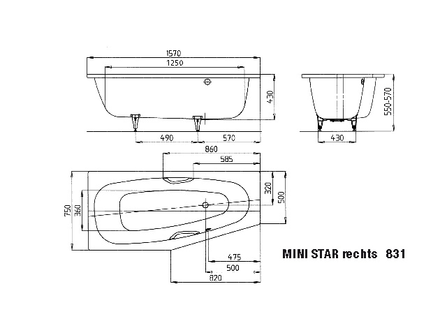 Kaldewei trapez fünfeck Badewanne „Mini Star“ 157 × 75 cm in alpinweiß, / 