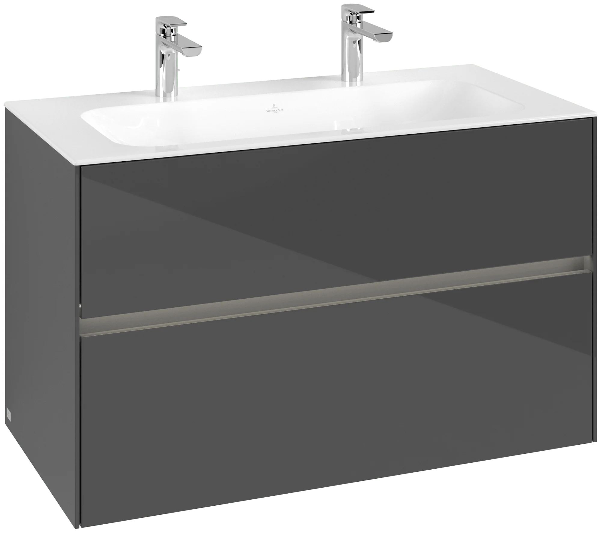 Villeroy & Boch Waschbeckenunterschrank Collaro C139B0, Eckig Glossy Grey, 996x603x498mm, mit Beleuchtung und 2 Auszügen Villeroy & Boch Waschbeckenunterschrank Collaro C139B0, Eckig Glossy Grey, 996x603x498mm, mit Beleuchtung und 2 Auszügen