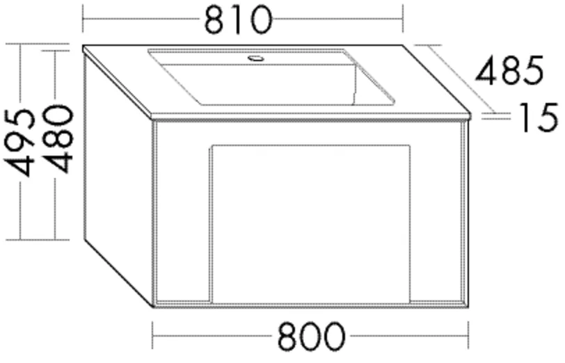 Mineralguss-Waschtisch + Waschtischunterschrank Moto PG2 von burgbad – 485 mm tief, 810 mm breit, 495 mm hoch, Becken 498 x 295 mm, Muldentiefe 124 mm