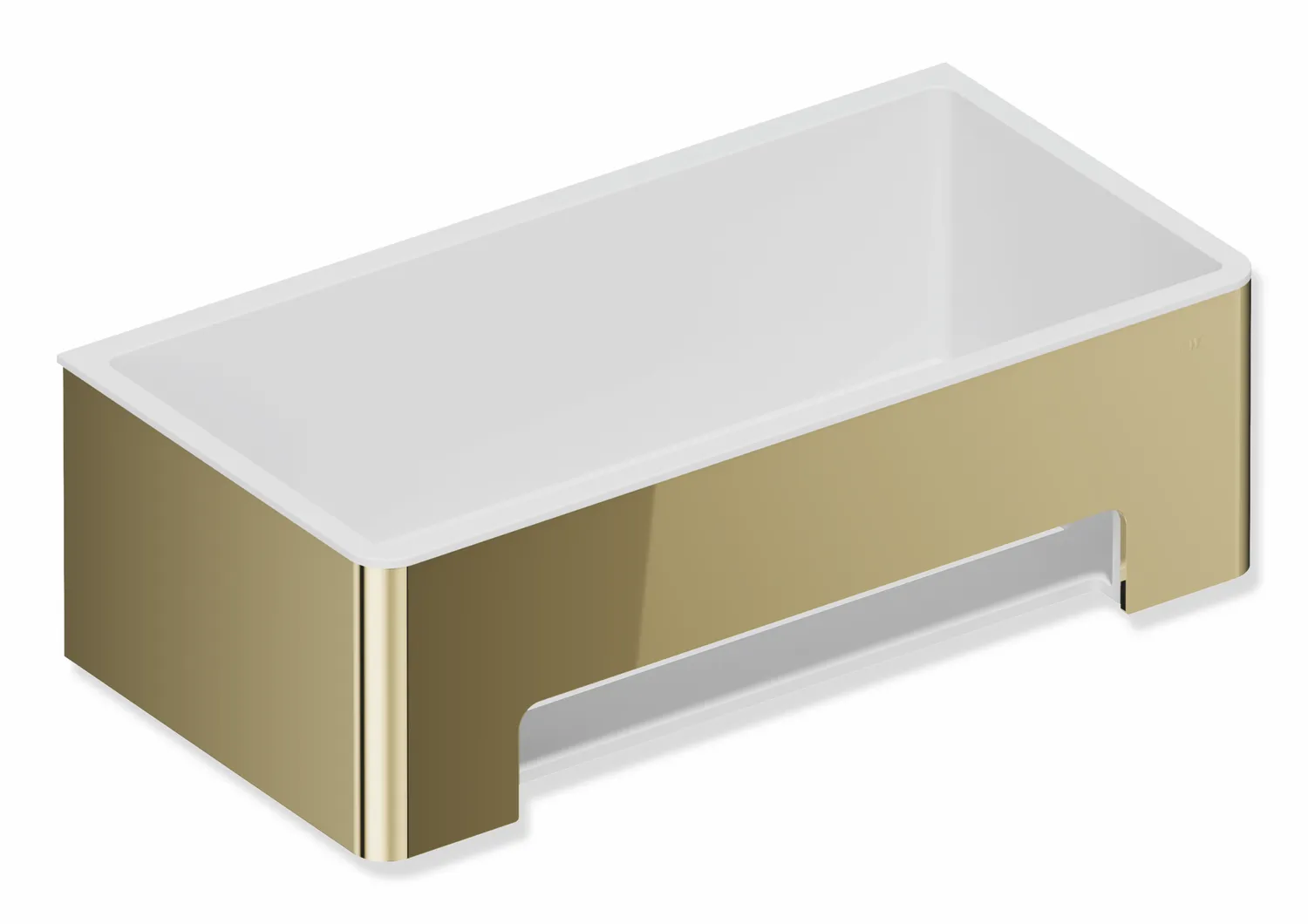 Duschkorb des Systems 900, Halter aus Edelstahl, PVD, Einsatz aus Kunststoff, weiß, B: 220 mm, H: 67 mm, T: 115 mm, in Farbe CK (Messing glänzend)