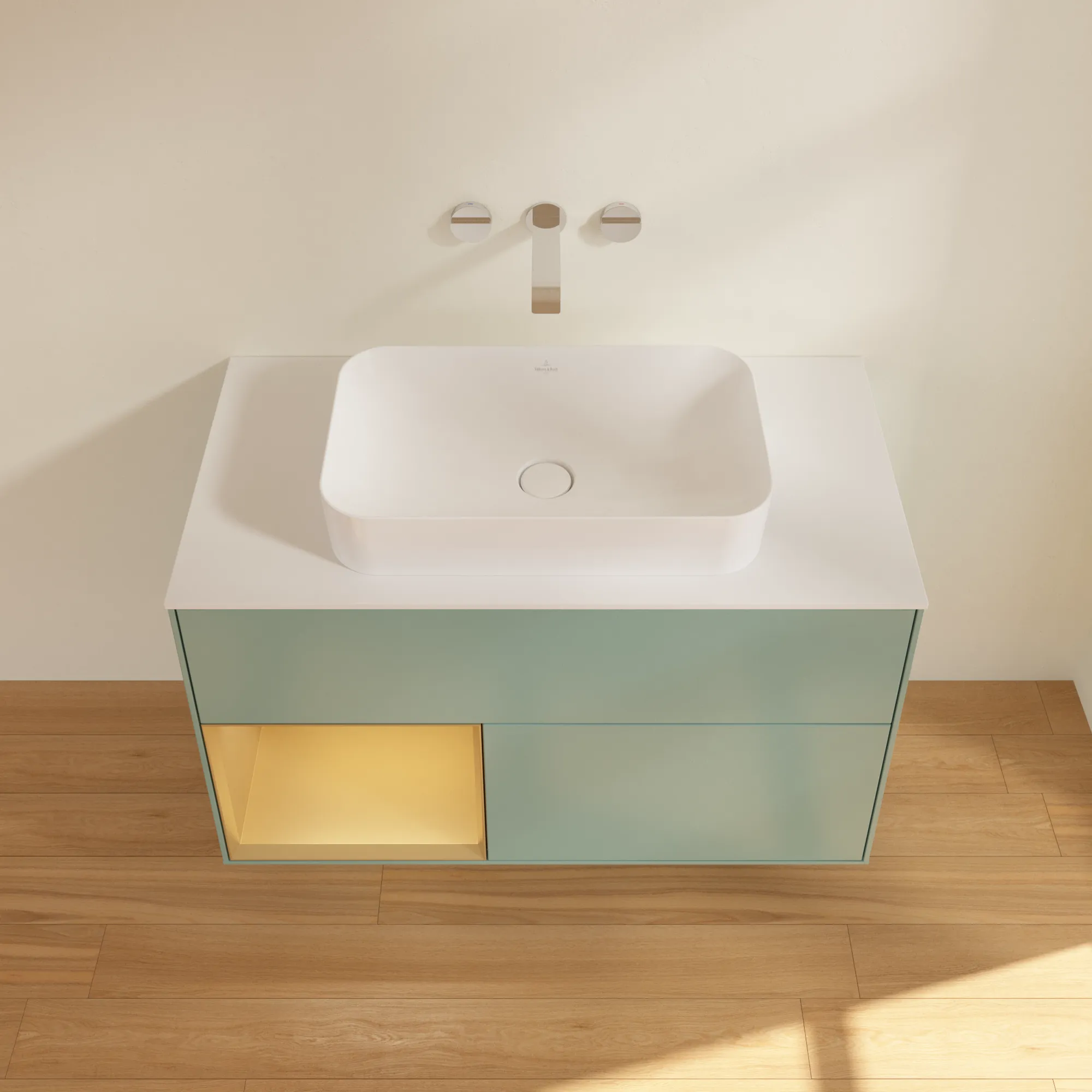 Villeroy & Boch Waschtischunterschrank „Finion“ für Schrankwaschtisch 1000 × 603 × 501 mm Olive Matt Lacquer, ohne Hahnlochbohrung, für Becken mittig Villeroy & Boch Waschtischunterschrank „Finion“ für Schrankwaschtisch 1000 × 603 × 501 mm Olive Matt Lacquer, ohne Hahnlochbohrung, für Becken mittig