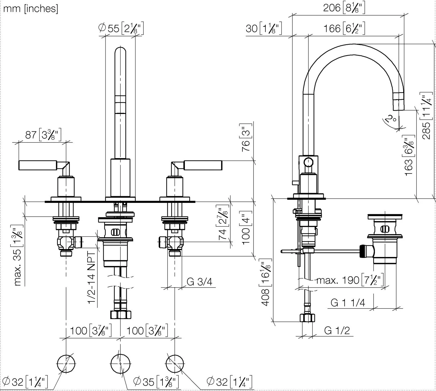 Dornbracht Tara Waschtisch-Dreilochbatterie mit Ablaufgarnitur Chrom Dornbracht Tara Waschtisch-Dreilochbatterie mit Ablaufgarnitur Chrom