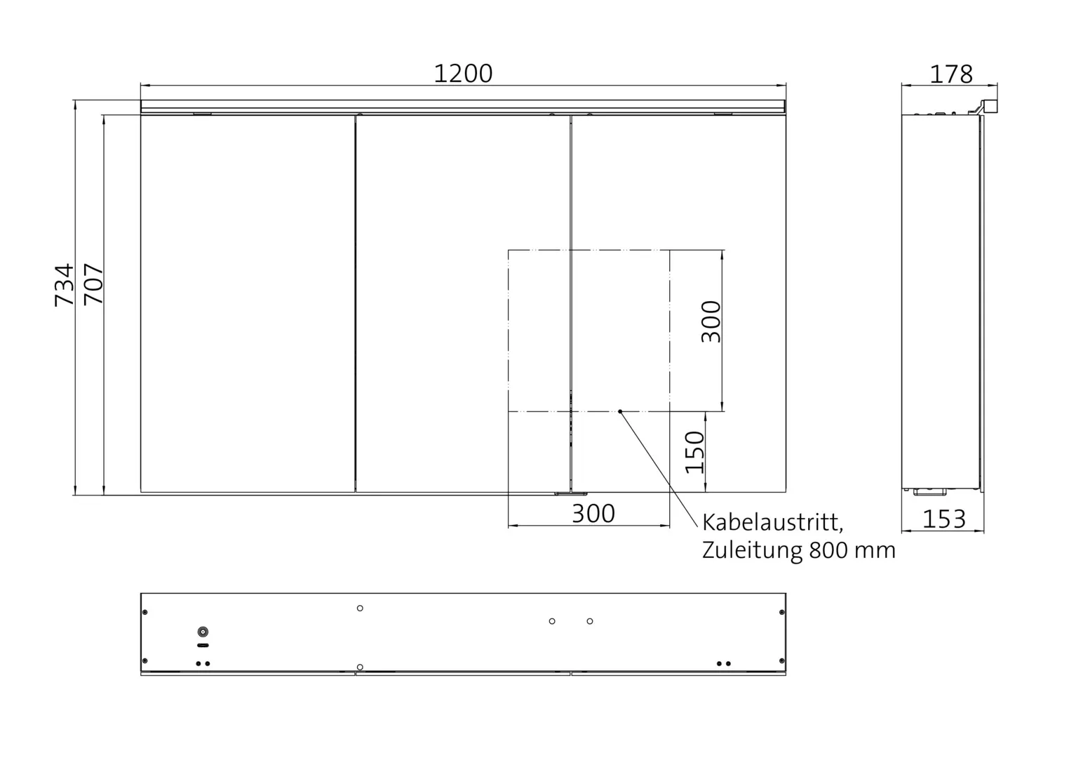 Lichtspiegelschrank pure 2 Classic Leuchte,Aufputz, mit Waschtischbeleuchtung,3 Tür, 1200mm