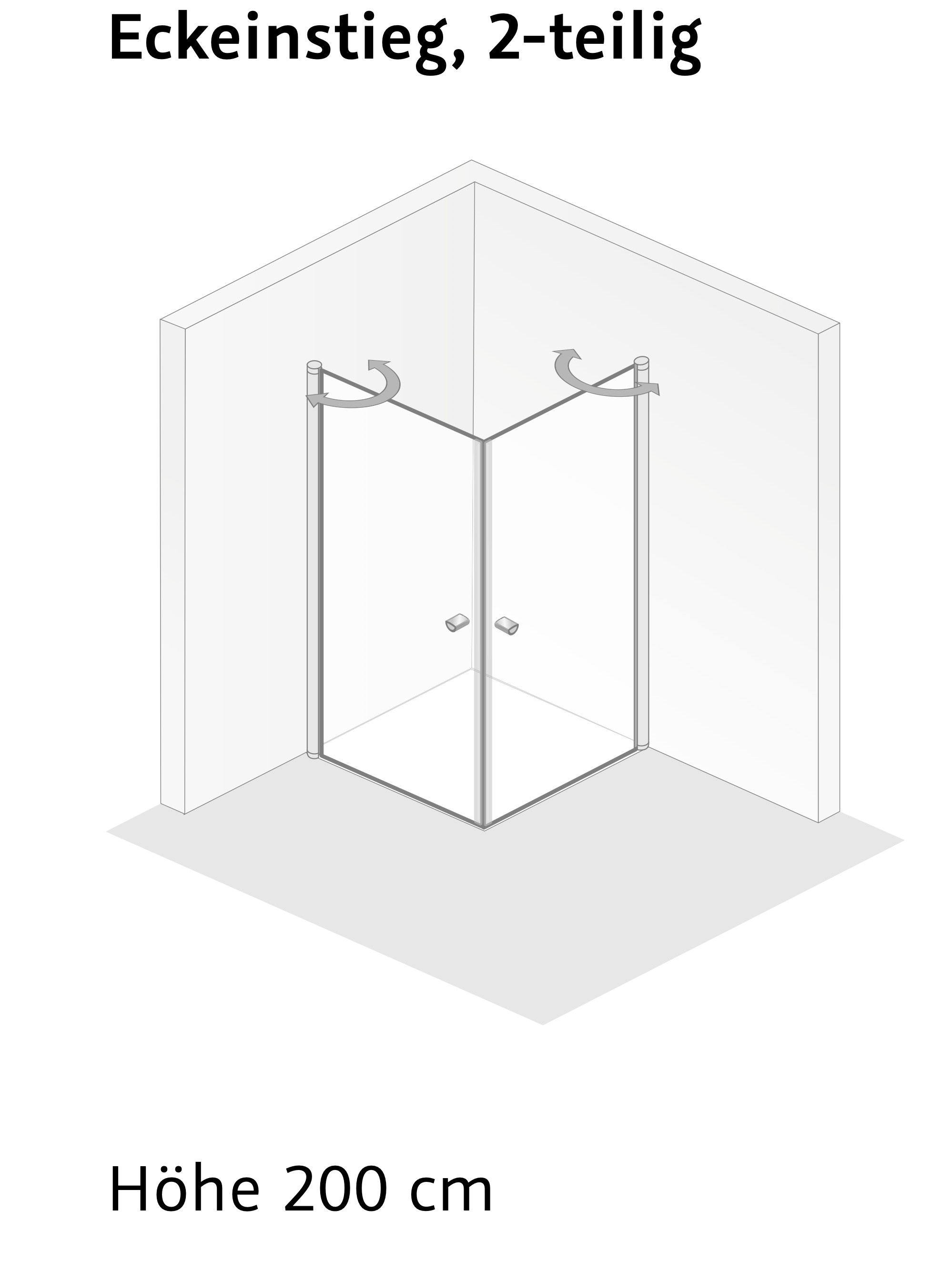 HSK teilgerahmte Eckeinstieg pendelbar 2-teilig „Exklusiv 2.0“ Glas Klar hell, Profile Alu Silber-matt, H: 2000 mm