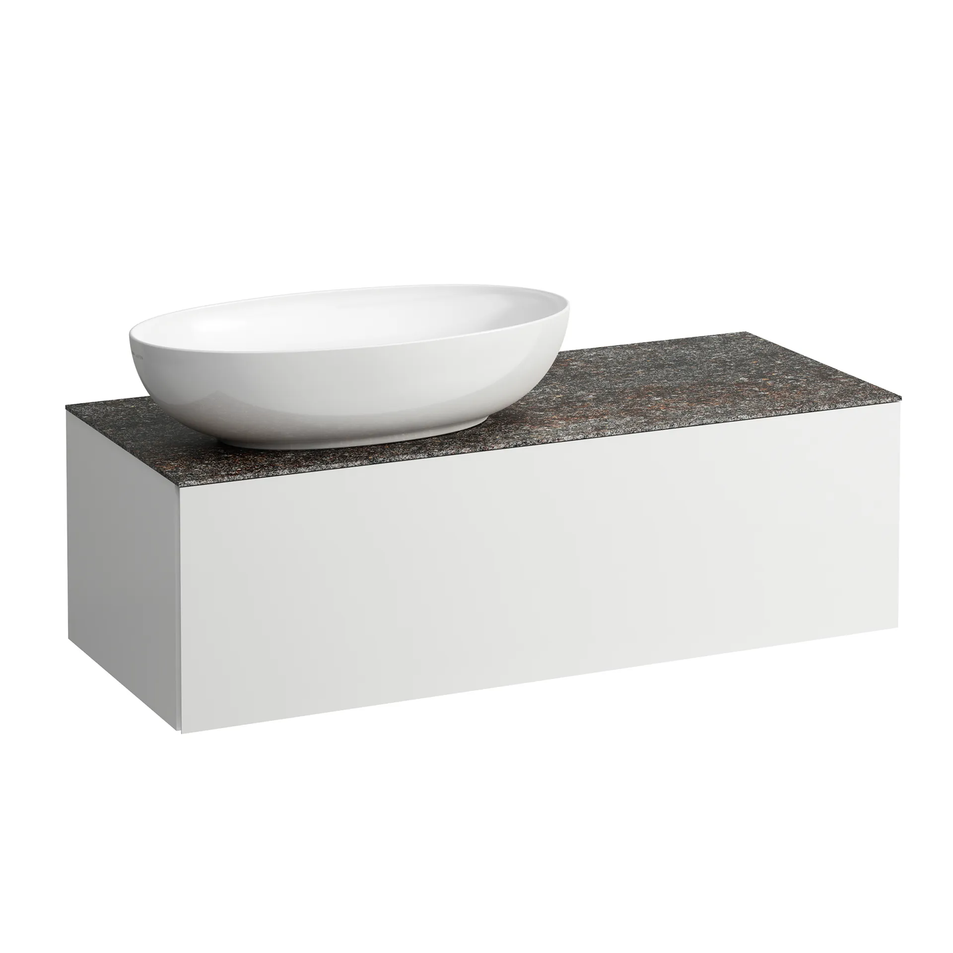 Schubladenelement (Waschtischunterbau+Waschtischplatte) ILBAGNOALESSI 500x1200x370 1 Schublade integrierte versteckte Griffe seitlich Vollauszug Soft-Close Ausschnitt links Marrone Naturale Top passend zu Waschtisch H818975/6 H818977/8 Weiß matt