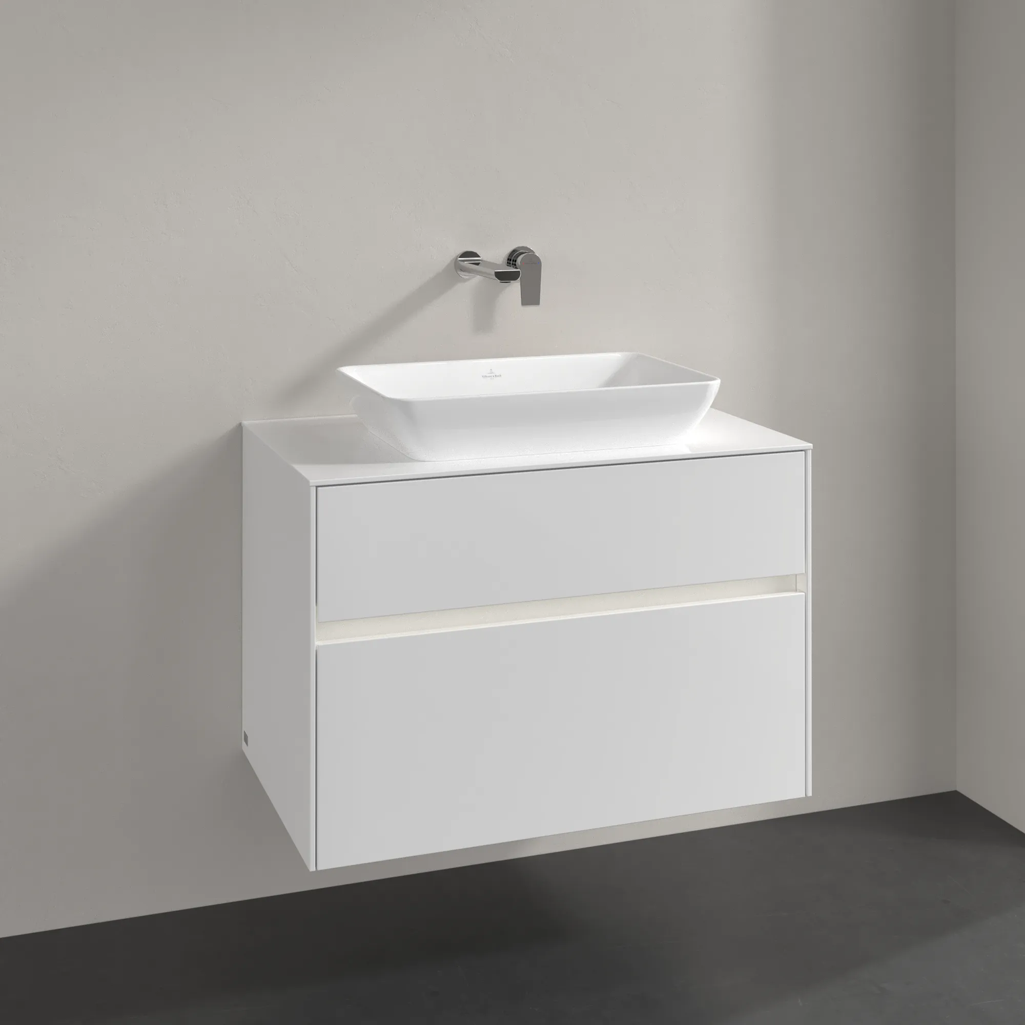 Villeroy & Boch Waschtischunterschrank „Collaro“ 800 × 548 × 500 mm Glossy White, mit Beleuchtung, für Becken mittig