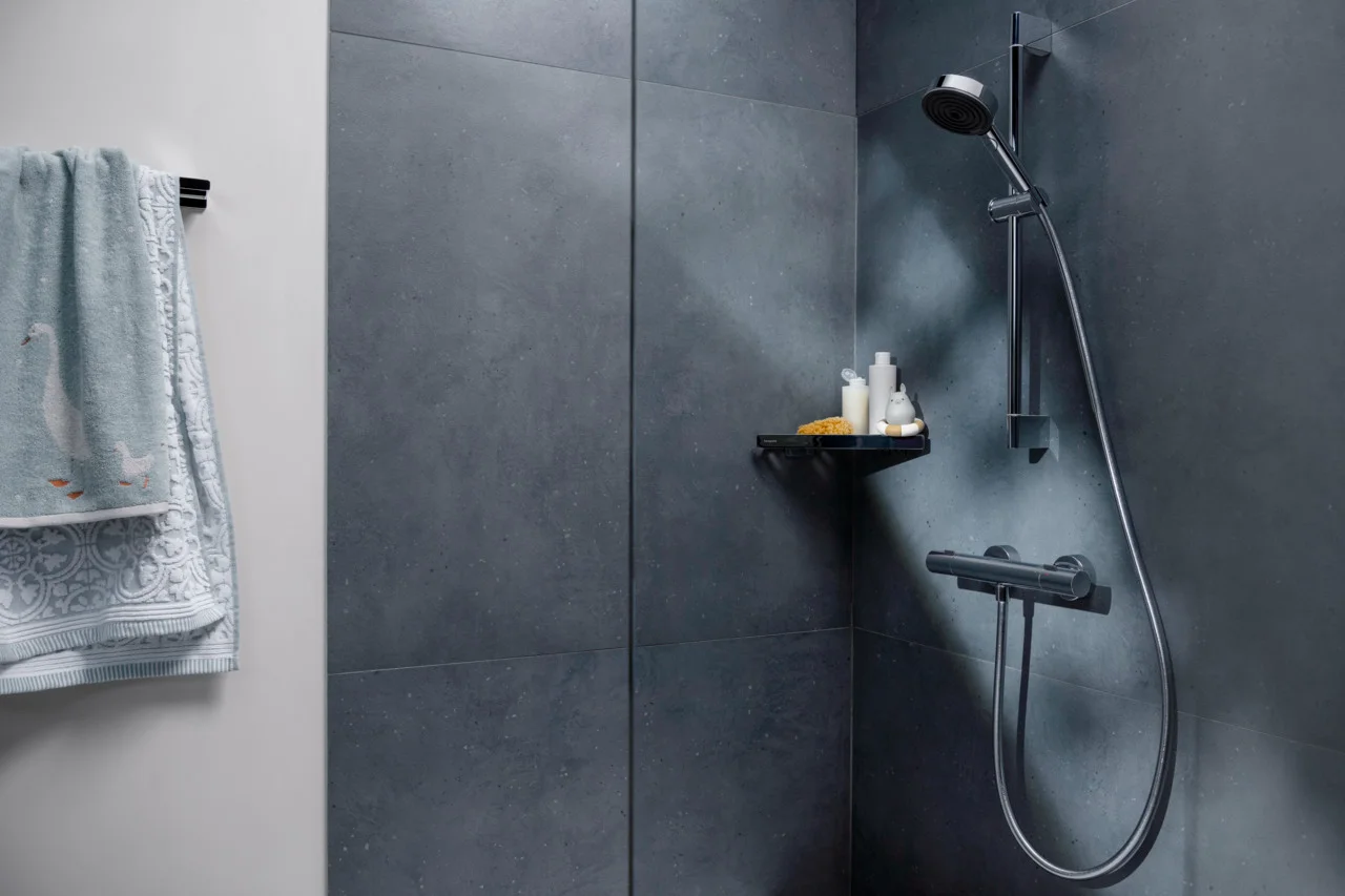 Hansgrohe Ecostat Fine Brausethermostat Aufputz Chrom, DN15, Temperatur- und Volumensteuerung, EcoStop+ Taste, max. Durchflussmenge 17 l/min bei 3 bar, min./max. Betriebsdruck 1/10 bar, Sicherheitssperre ab 40°C, einstellbare Temperaturbegrenzung, Rückfl