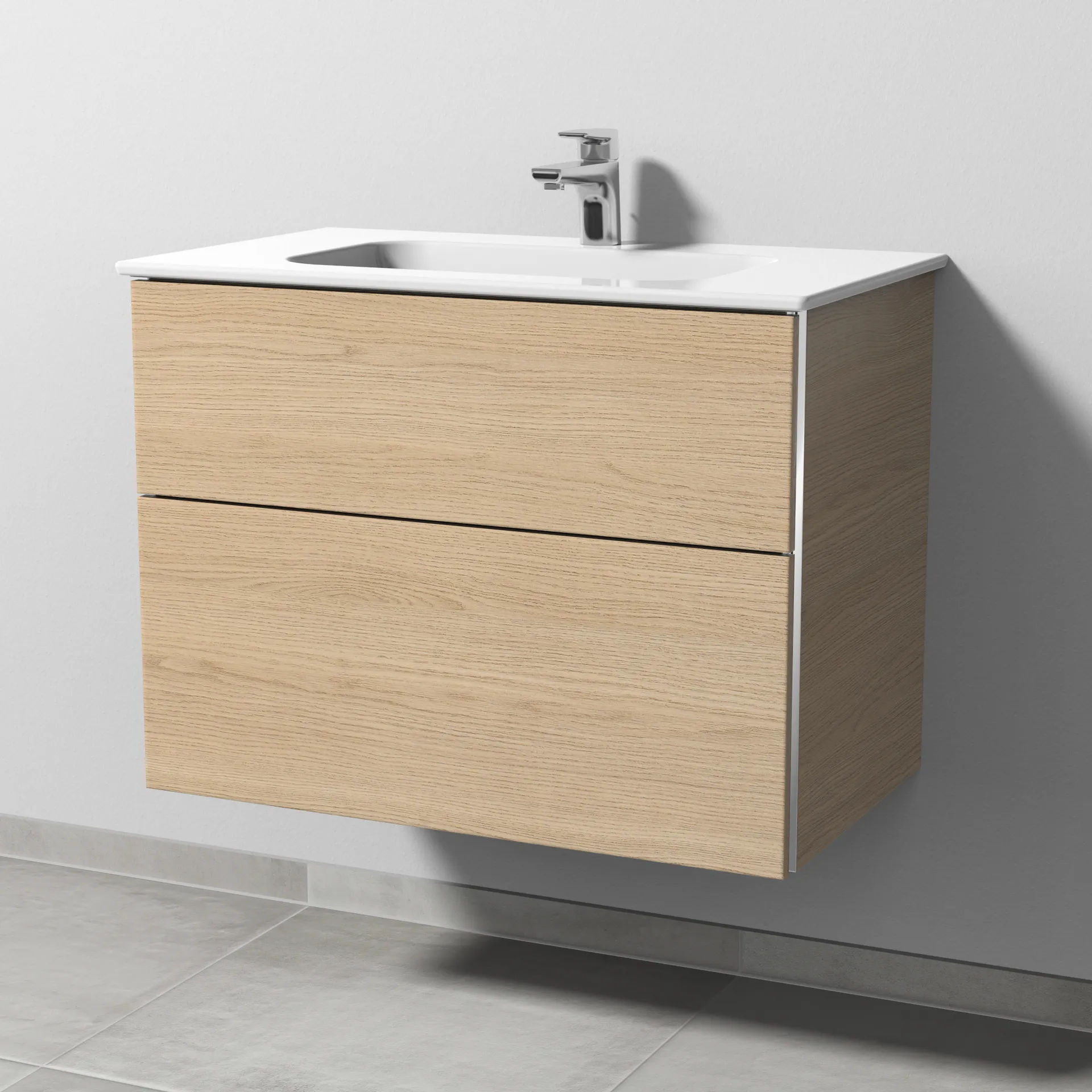 Sanipa Keramik-Waschtisch-Waschtischunterschrank mit Waschtischunterschrank „3way“ 770 × 582 × 460 mm in Eiche Nordic, mit Hahnlochbohrung, Becken mittig Sanipa Keramik-Waschtisch-Waschtischunterschrank mit Waschtischunterschrank „3way“ 770 × 582 × 460 mm in Eiche Nordic, mit Hahnlochbohrung, Becken mittig