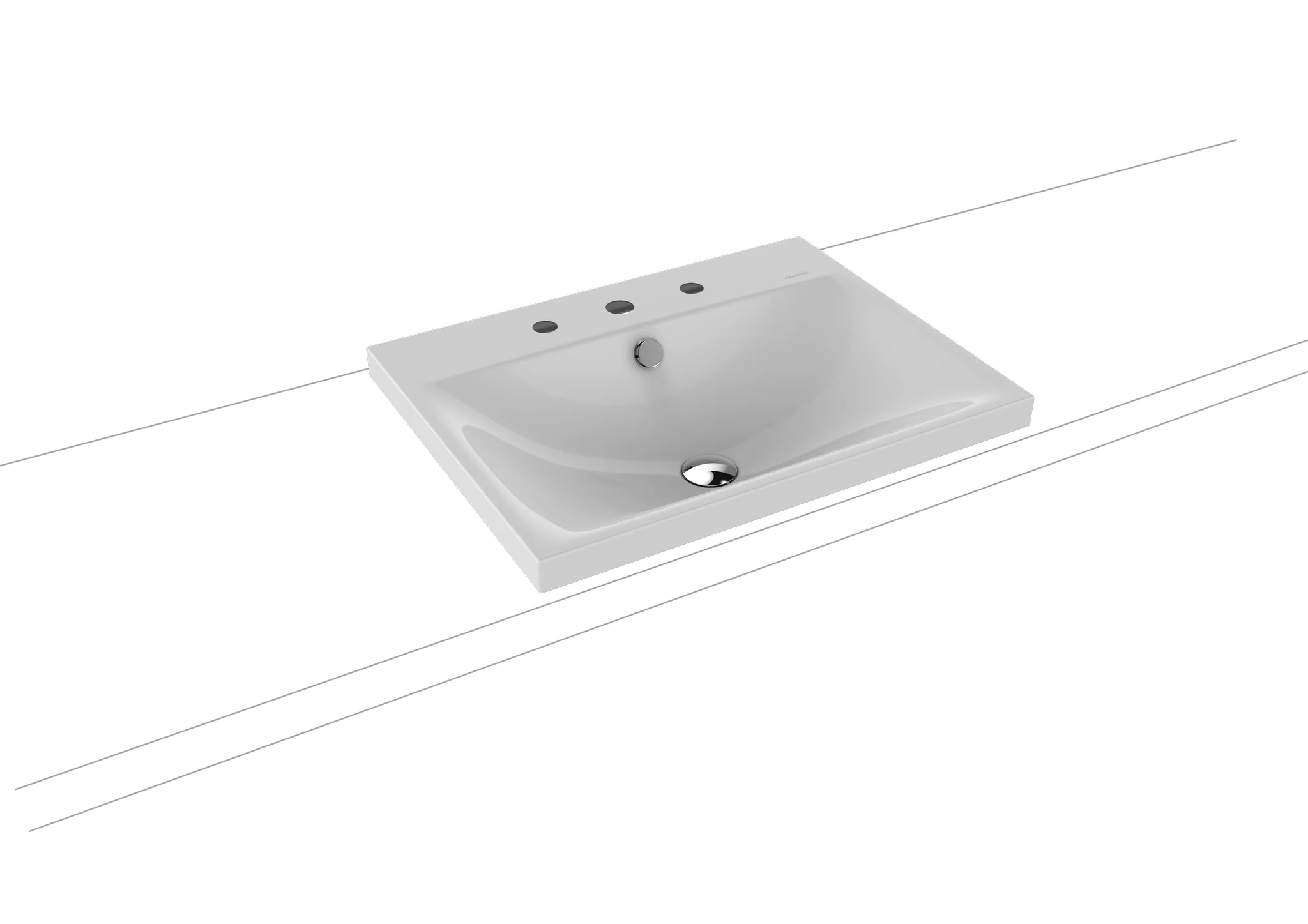 Kaldewei SILENIO Aufsatzwaschtisch, 600x460 mm, Randhöhe 40 mm, Perl-Effekt, Antidröhn mit 3er Hahnlochbohrung, Überlauf, chrom