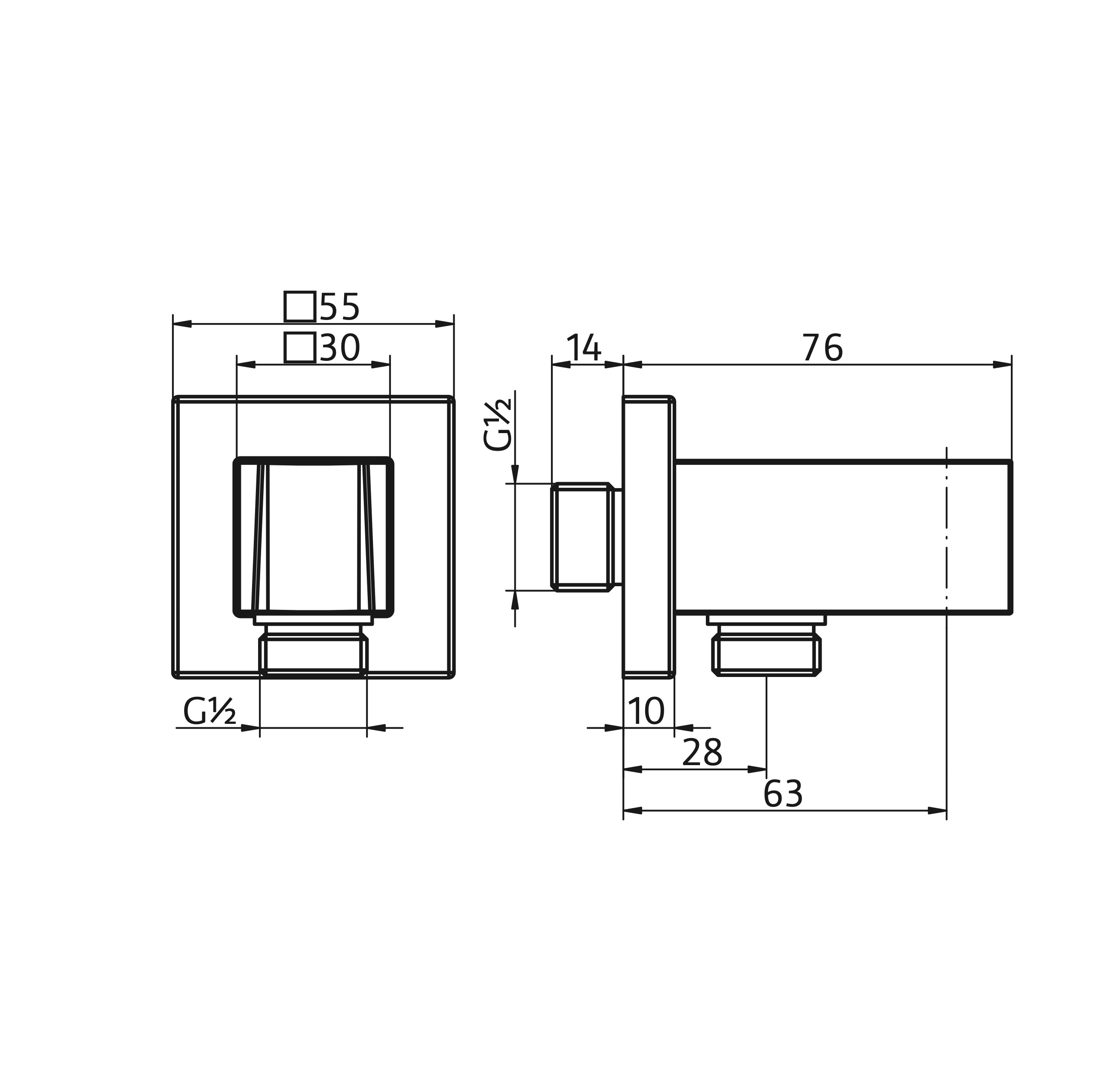 HSK Wandanschlussbogen Eckig Ausladung 76 mm in chrom HSK Wandanschlussbogen Eckig Ausladung 76 mm in chrom