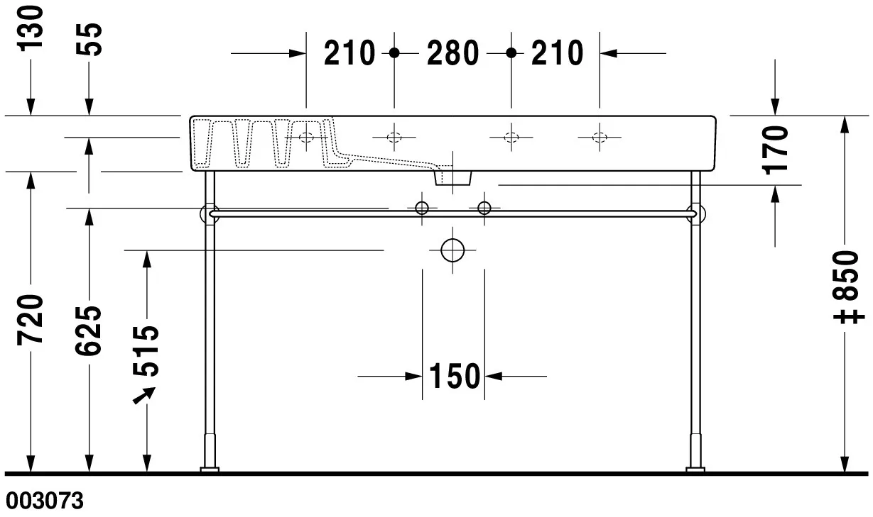 Wandwaschtisch „Vero“, mit Überlauf, Hahnlochposition mittig