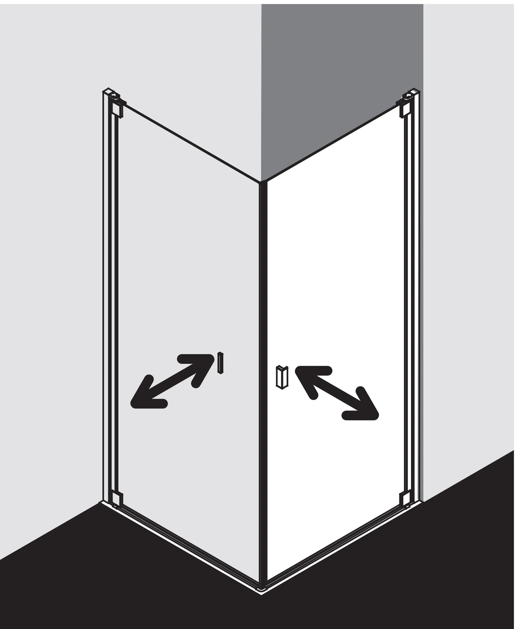Kermi Duschtür 1-flügelig rechts für Ecke „RAYA“ Glas Klar Dekor Stripe 4, Profile Silber Hochglanz, BV: 870 - 900 mm GAK: 855 - 885 mm WE: 880 - 910 mm H: 2000 mm Kermi Duschtür 1-flügelig rechts für Ecke „RAYA“ Glas Klar Dekor Stripe 4, Profile Silber Hochglanz, BV: 870 - 900 mm GAK: 855 - 885 mm WE: 880 - 910 mm H: 2000 mm