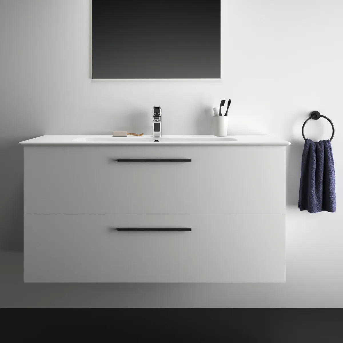 Möbelpaket i.life A mit Waschtisch 120cm und Unterschrank mit chrom Griff Weiß matt