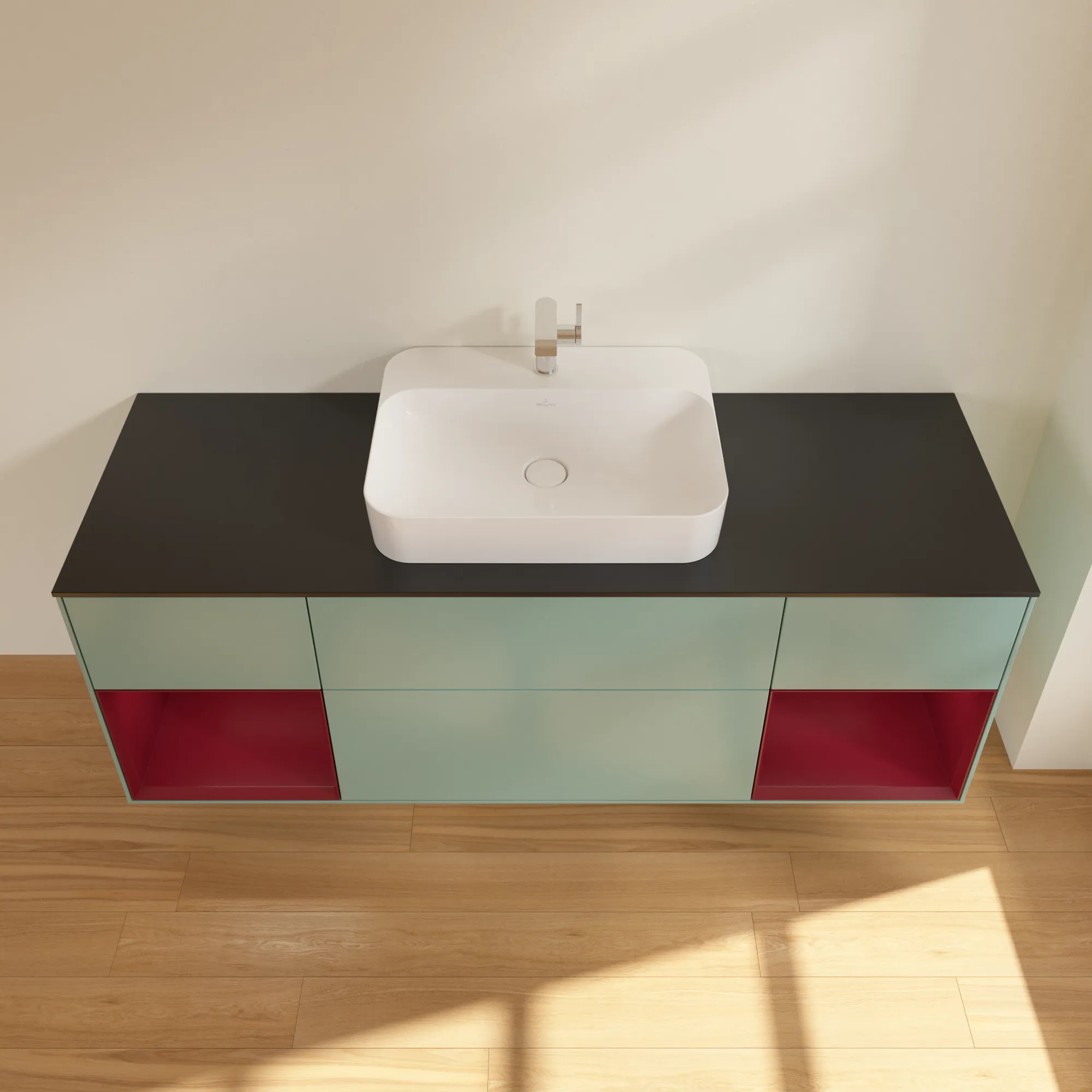 Villeroy & Boch Waschtischunterschrank „Finion“ für Schrankwaschtisch 1600 × 603 × 501 mm Olive Matt Lacquer, für Becken mittig