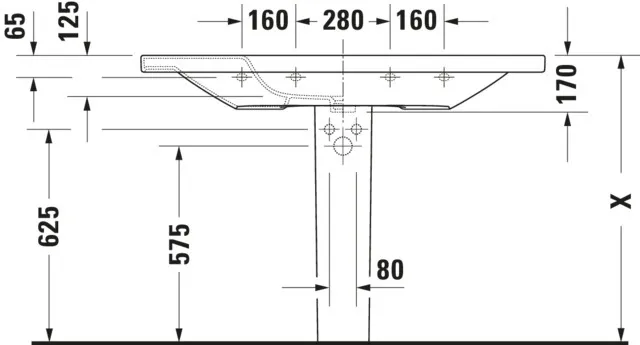 Wandwaschtisch „DuraStyle“, mit Überlauf, Hahnlochposition mittig