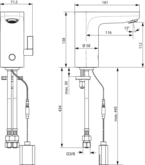 Sensor-Waschtischarmatur Ceraplus, mit Misch., Batteriebetrieben, Ausladung 116mm, Chrom