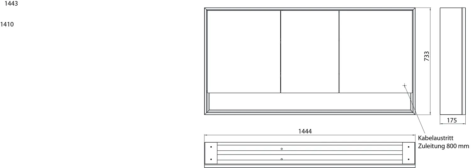 LED-Lichtspiegelschrank Loft mit Unterfach Aufputz, 1400 mm, 3-türig schwarz LED-Lichtspiegelschrank Loft mit Unterfach Aufputz, 1400 mm, 3-türig schwarz