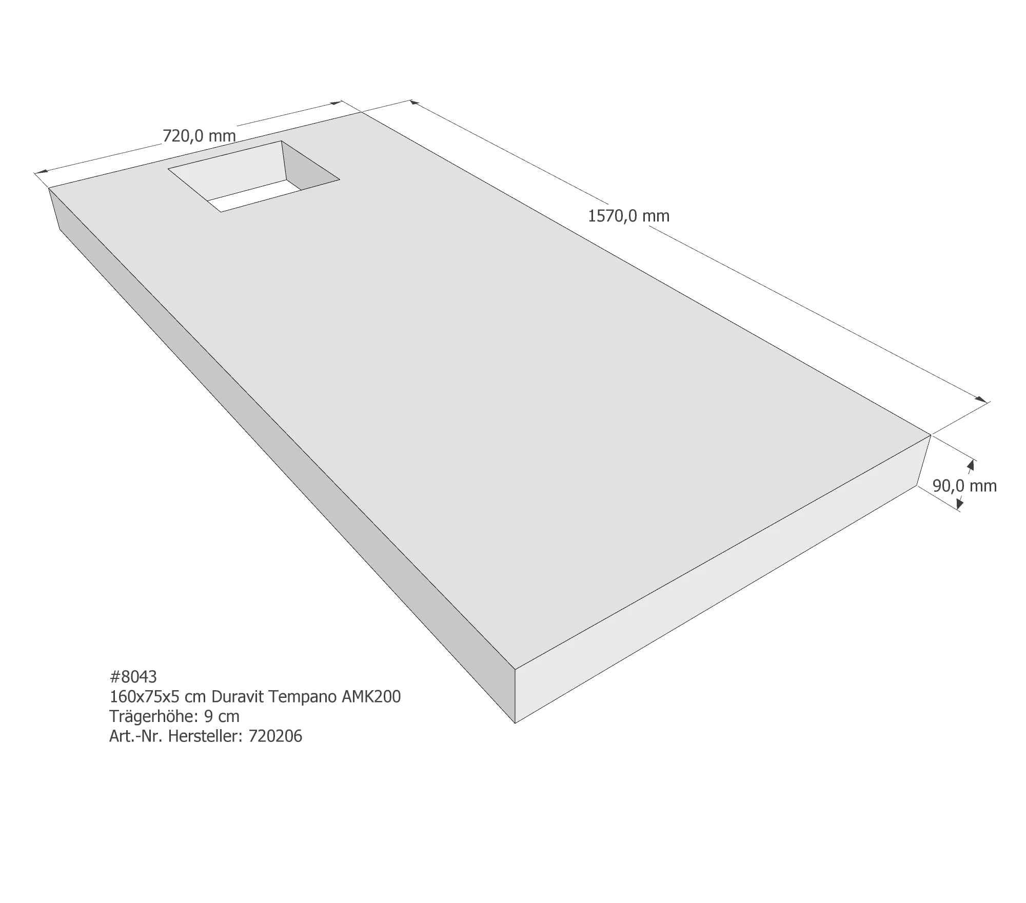 Duschwannenträger für Duravit Tempano 160 × 75 × 5 cm Breite: 75 cm / Länge: 160 cm