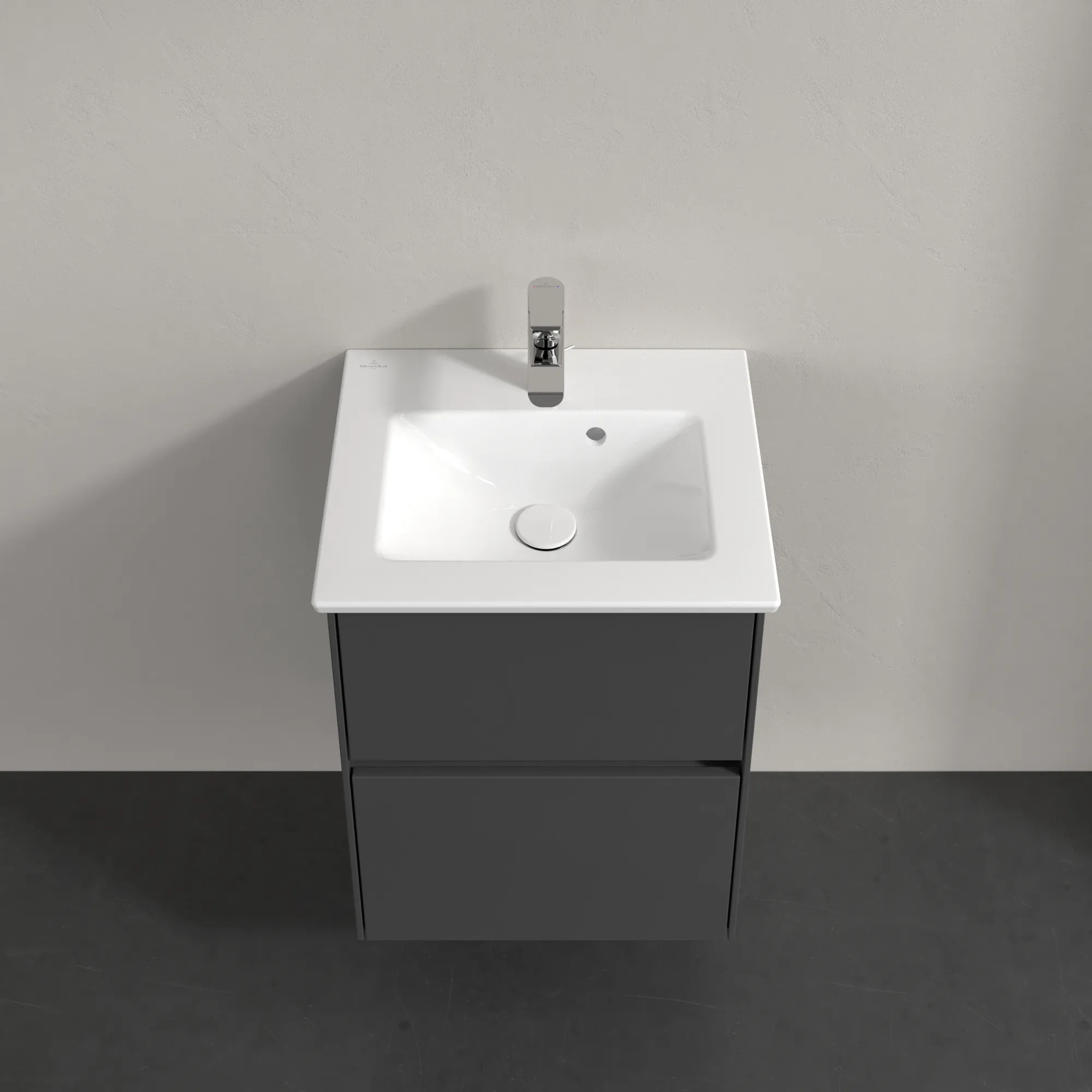 Villeroy & Boch Waschtischunterschrank „Collaro“ 472 × 610 × 404 mm Glossy Grey, mit Beleuchtung, für Becken mittig