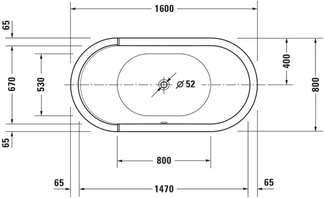 Duravit Badewanne „Starck“ freistehend oval 1600 × 800 mm, Mittelablauf in Weiß Duravit Badewanne „Starck“ freistehend oval 1600 × 800 mm, Mittelablauf in Weiß