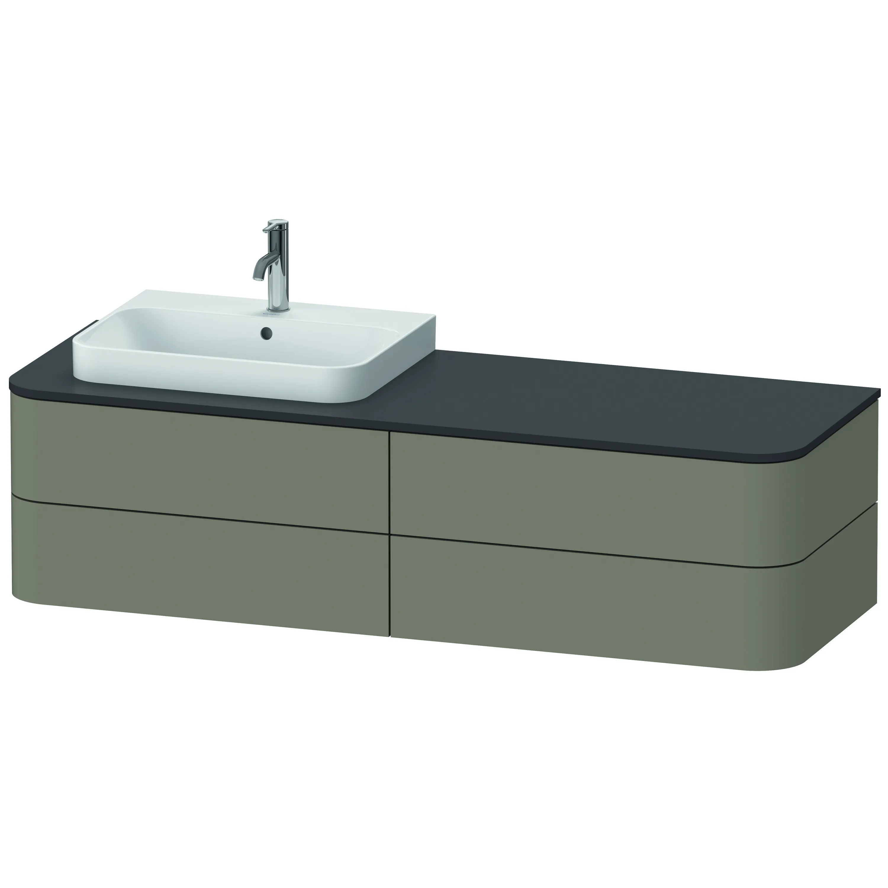 Duravit Waschtischunterschrank wandhängend „Happy D.2 Plus“ 160 × 40,8 × 55 cm Steingrau Seidenmatt, links