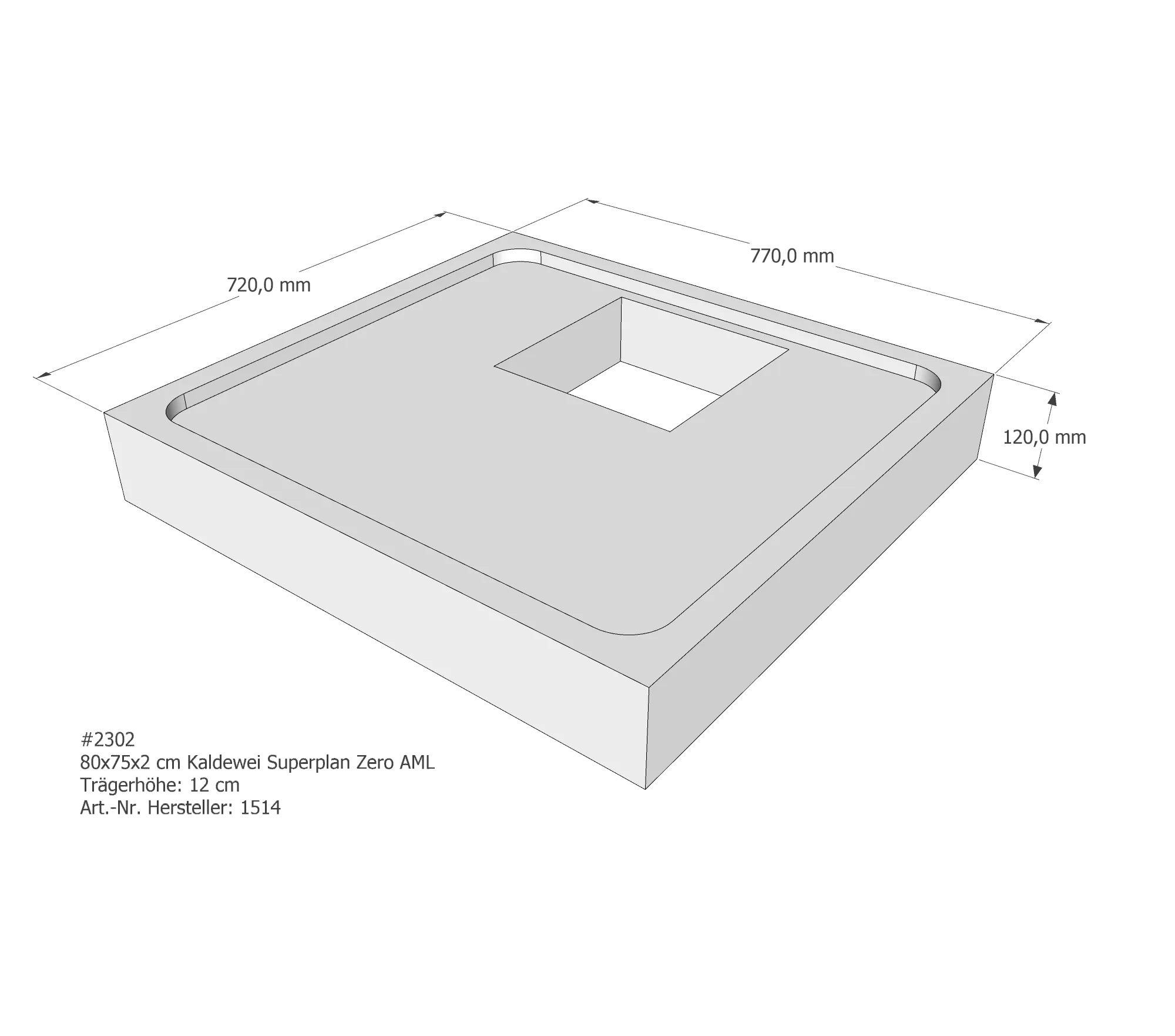 Duschwannenträger für Kaldewei Superplan Zero 80 × 75 × 2 cm Breite: 75 cm / Länge: 80 cm Duschwannenträger für Kaldewei Superplan Zero 80 × 75 × 2 cm Breite: 75 cm / Länge: 80 cm