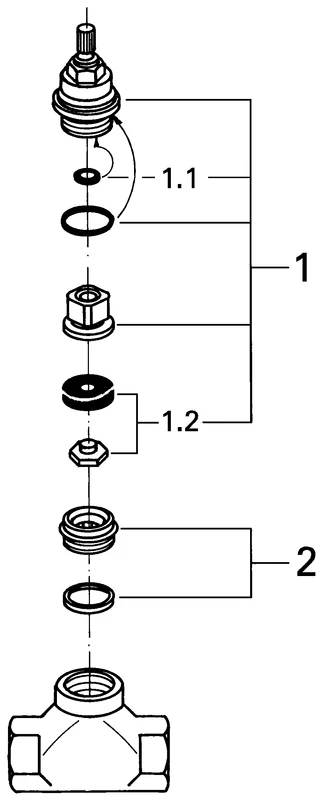 Unterputz-Ventil 29802, DN 20, vormontiertes Oberteil 3/4″, kurze Spindel, Gewindeanschluss 3/4″