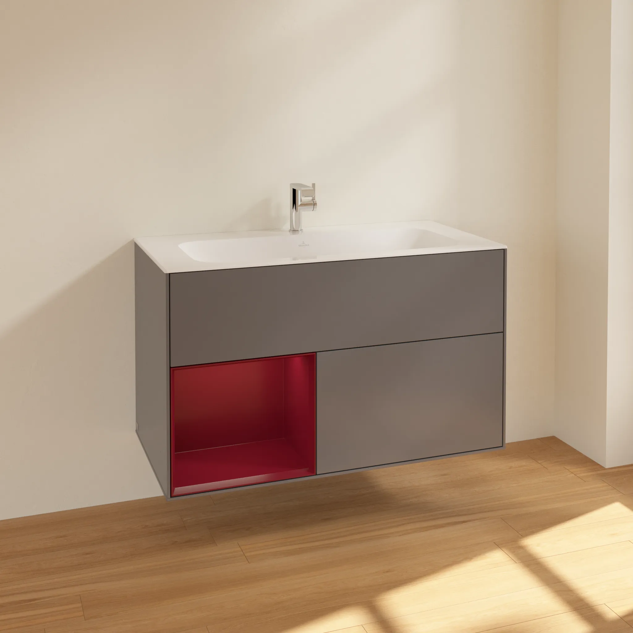 Villeroy & Boch Waschbeckenunterschrank Finion F03, Anthracite Matt Lacquer / Peony Matt Lacquer, 996x591x498 mm, mit Beleuchtung und Push-to-open Funktion Villeroy & Boch Waschbeckenunterschrank Finion F03, Anthracite Matt Lacquer / Peony Matt Lacquer, 996x591x498 mm, mit Beleuchtung und Push-to-open Funktion