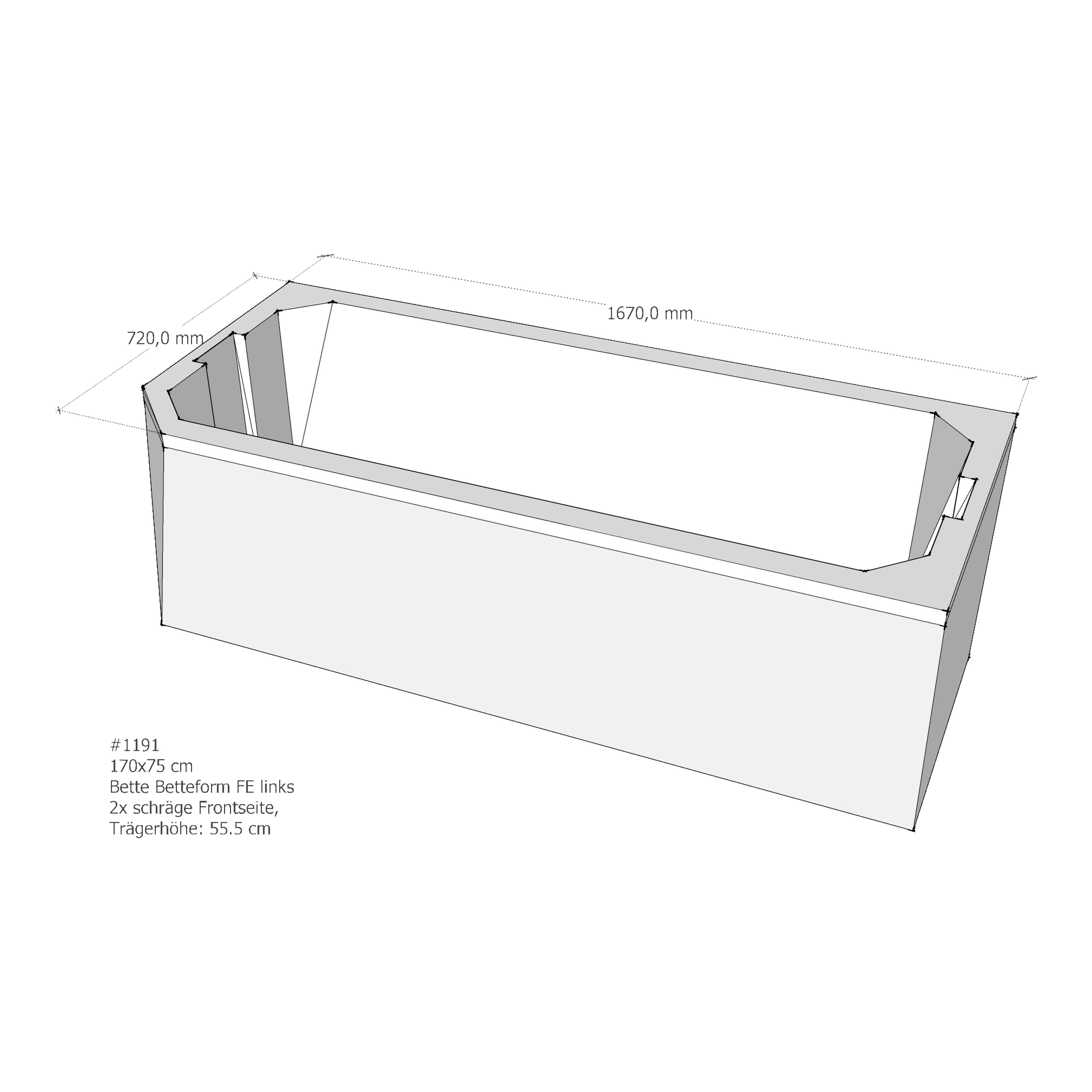 Badewannenträger für Bette BetteProfi-Form FE links 170 × 75 × 42 cm