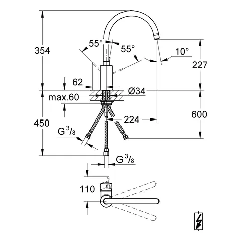 Grohe Eurosmart Cosmopolitan Einhand-Spültischbatterie 31180, Niederdruck, hoher Auslauf, chrom Grohe Eurosmart Cosmopolitan Einhand-Spültischbatterie 31180, Niederdruck, hoher Auslauf, chrom