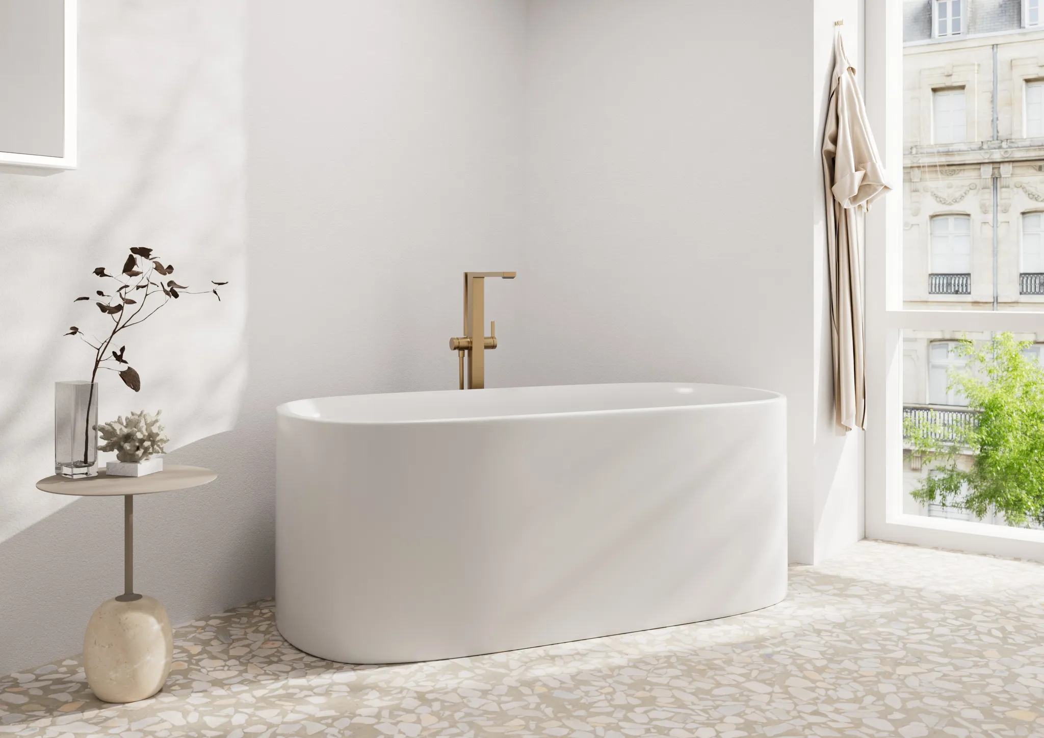 Hansgrohe Tecturis E Einhebel-Wannenmischer bodenstehend BBR Brushed Bronze, Keramikmischsystem, max. Durchfluss 23,5 l/min, Druckumsteller Select mit automatischer Rückstellung