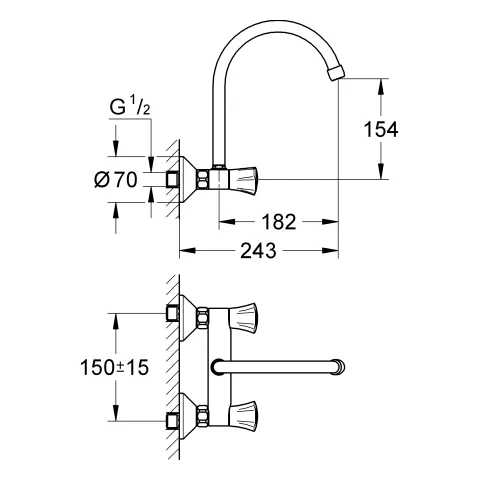 Grohe Costa Spültisch-Wandbatterie, ½ Wandmontage, chrom Grohe Costa Spültisch-Wandbatterie, ½ Wandmontage, chrom