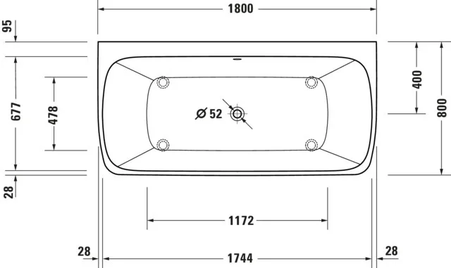 Duravit Badewanne „Qatego“ rechteck 180 × 80 cm, Mittelablauf