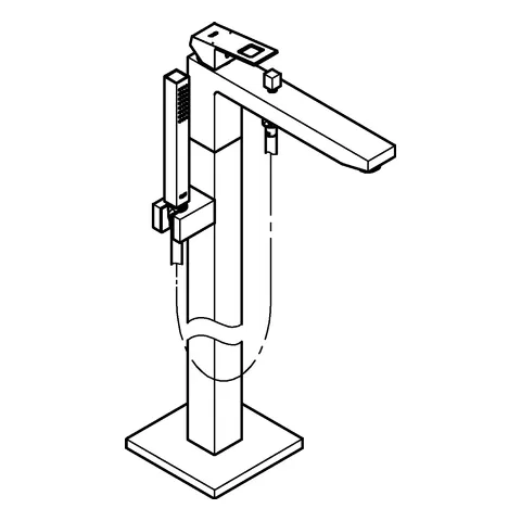 Einhand-Wannenbatterie Eurocube 23672_1, Bodenmontage, Fertigmontageset für 45984, mit Handbrause und Brauseschlauch, eigensicher, chrom Einhand-Wannenbatterie Eurocube 23672_1, Bodenmontage, Fertigmontageset für 45984, mit Handbrause und Brauseschlauch, eigensicher, chrom