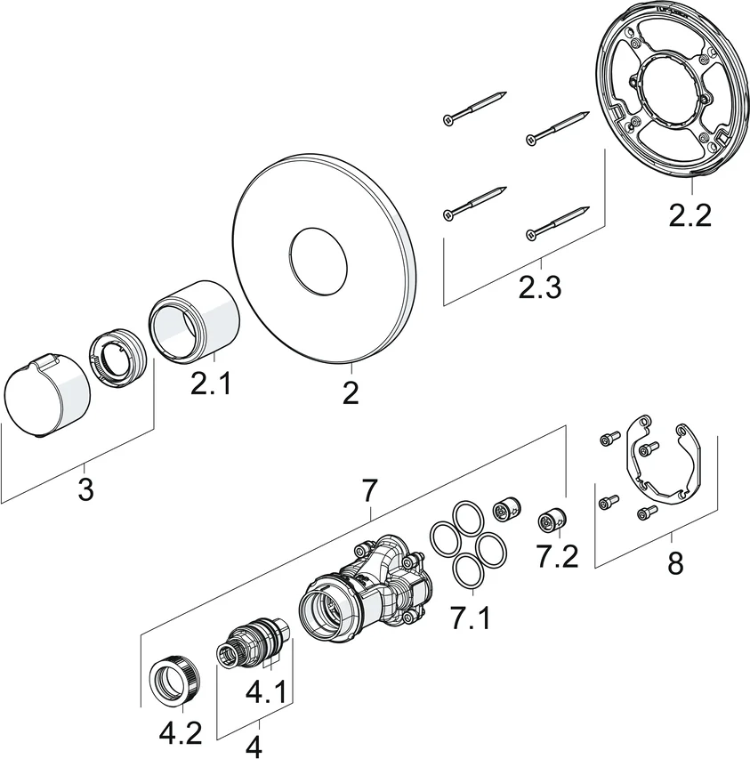 HansaHOME Duscharmatur Fertigmontageset für Brausebatterie 8860 Rosette rund Chrom
