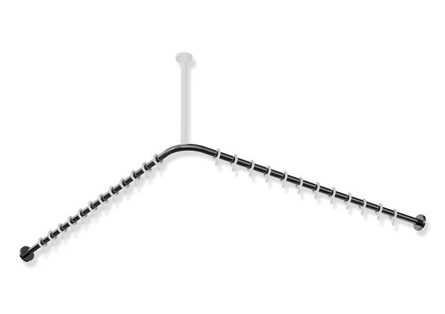 Vorhangstange des Systems 900, Edelstahl, PVD, Achsmaß 1187 x 1187 mm, kürzbar, D: 25 mm, mit 24 Vorhangringen aus POM, in Farbe CK (messing glänzend)