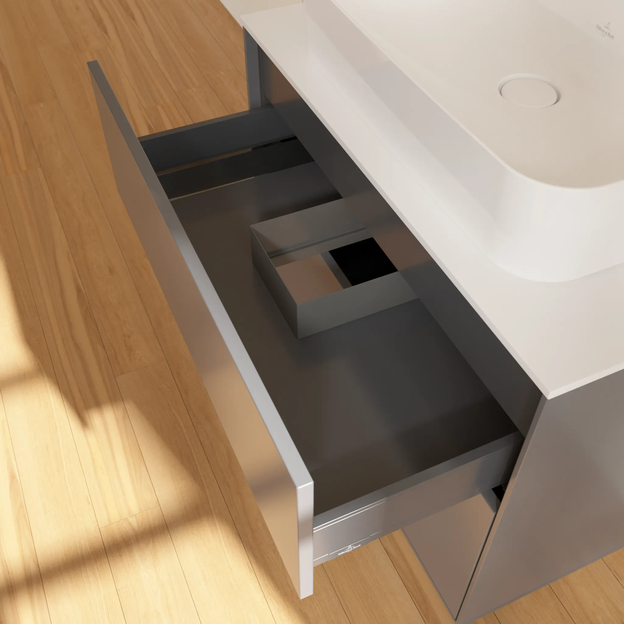 Villeroy & Boch Waschbeckenunterschrank Finion G09, Anthracite Matt Lacquer, 800x603x501mm, mit Beleuchtung und SoftClosing Villeroy & Boch Waschbeckenunterschrank Finion G09, Anthracite Matt Lacquer, 800x603x501mm, mit Beleuchtung und SoftClosing