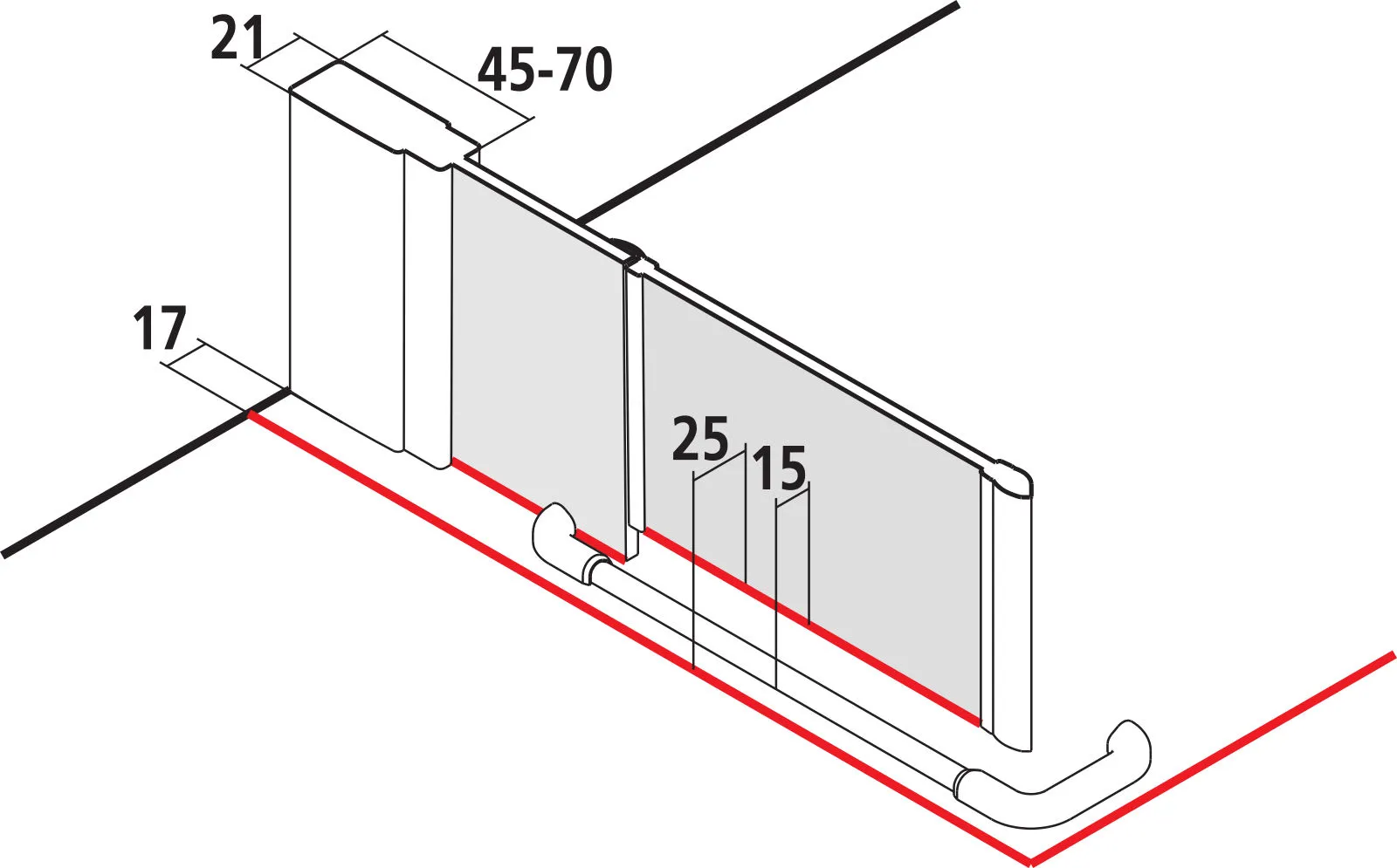 Kermi Duschtür Schwingtür mit Festfeld mit Wandprofil links für Ecke „LIGA“ 200 cm Glas Klar, Profile Schwarz Soft (RAL 9005), Drehtür mit festem Paneel