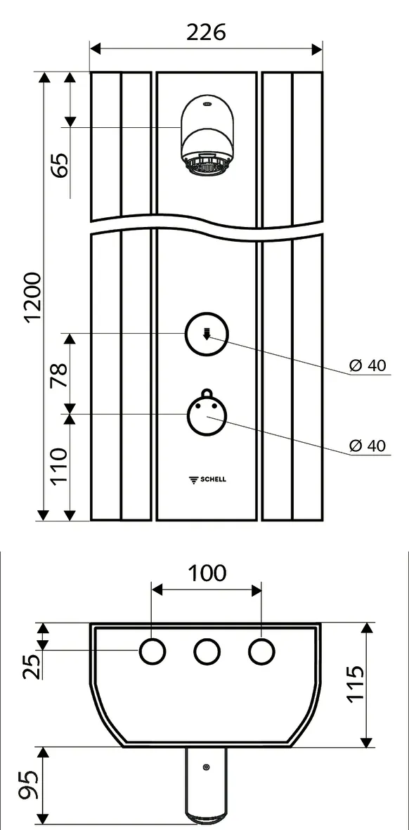Duschpaneel LINUS DP-SC-T, Mischwasser, Thermostat, Selbstschluss, 2 RFV, 2 Vorfilter, Duschkopf Aerosolarm, 2x DN 15 G 1/2 AG, B 226 mm x H 1200 mm x T 115 mm, Aluminium gebürstet, eloxiert