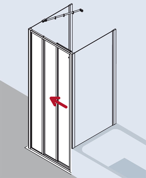 Kermi Duschtür Gleittür 3-teilig mit Festfeld für Nische und Ecke „IBIZA 2000“ 175 cm Glas Klar, Profile Silber Mattglanz, Anschlag links und rechts, Schiebetür dreiteilig